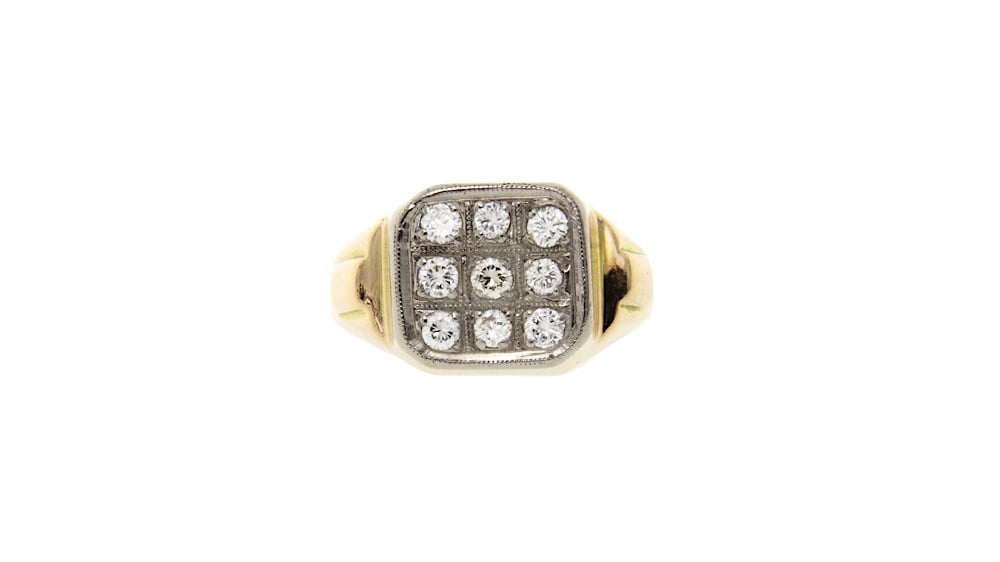 Men's gold ring with diamond, 14 kt