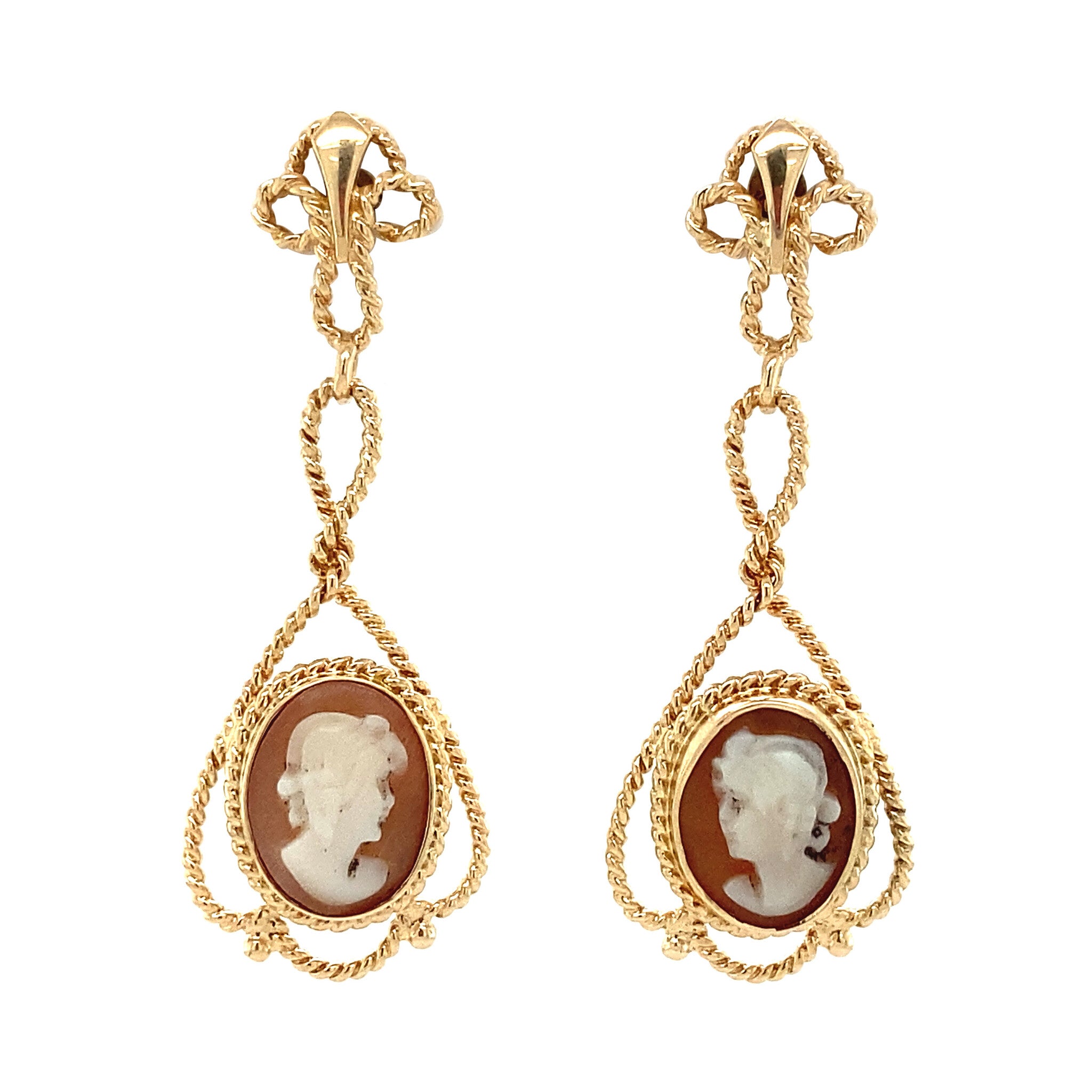 Gouden oorhangers met camee 14 krt