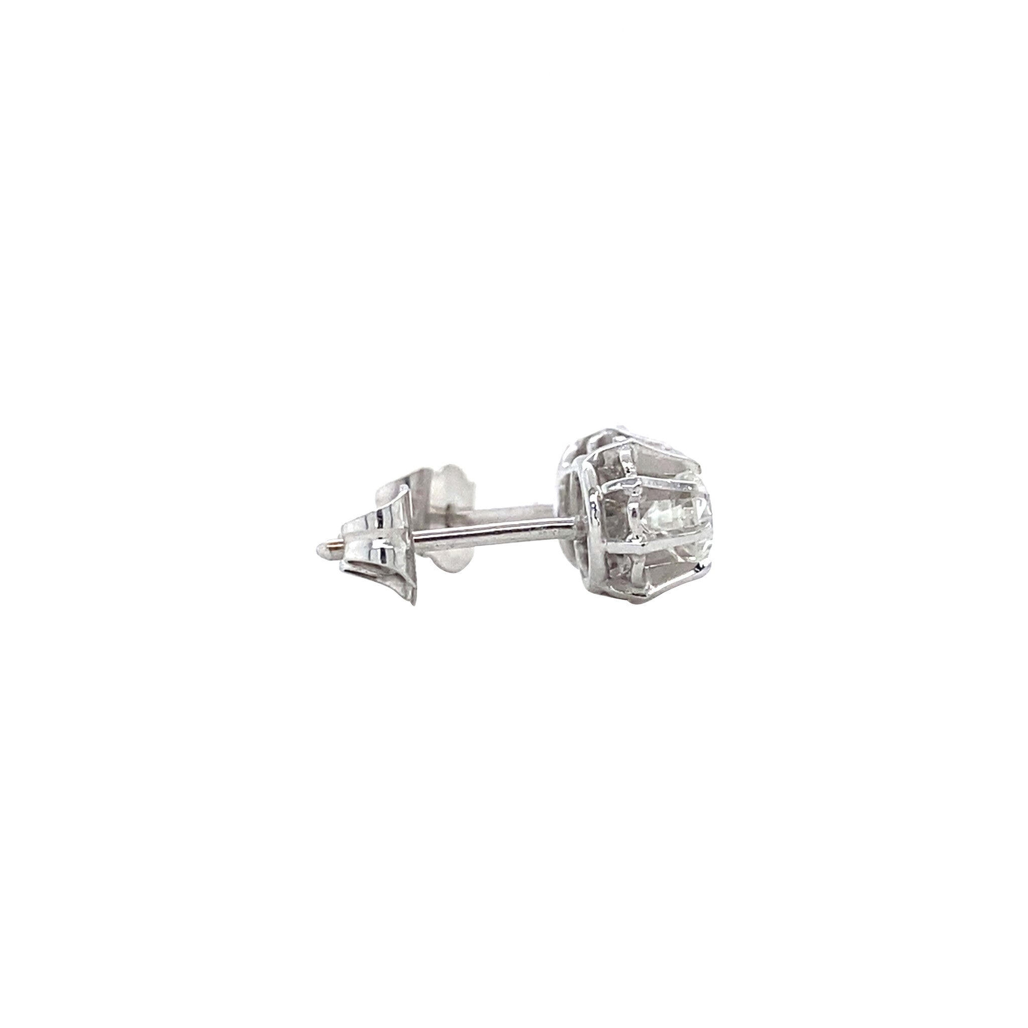 Witgouden vintage solitair oorstekers met diamant 18 krt