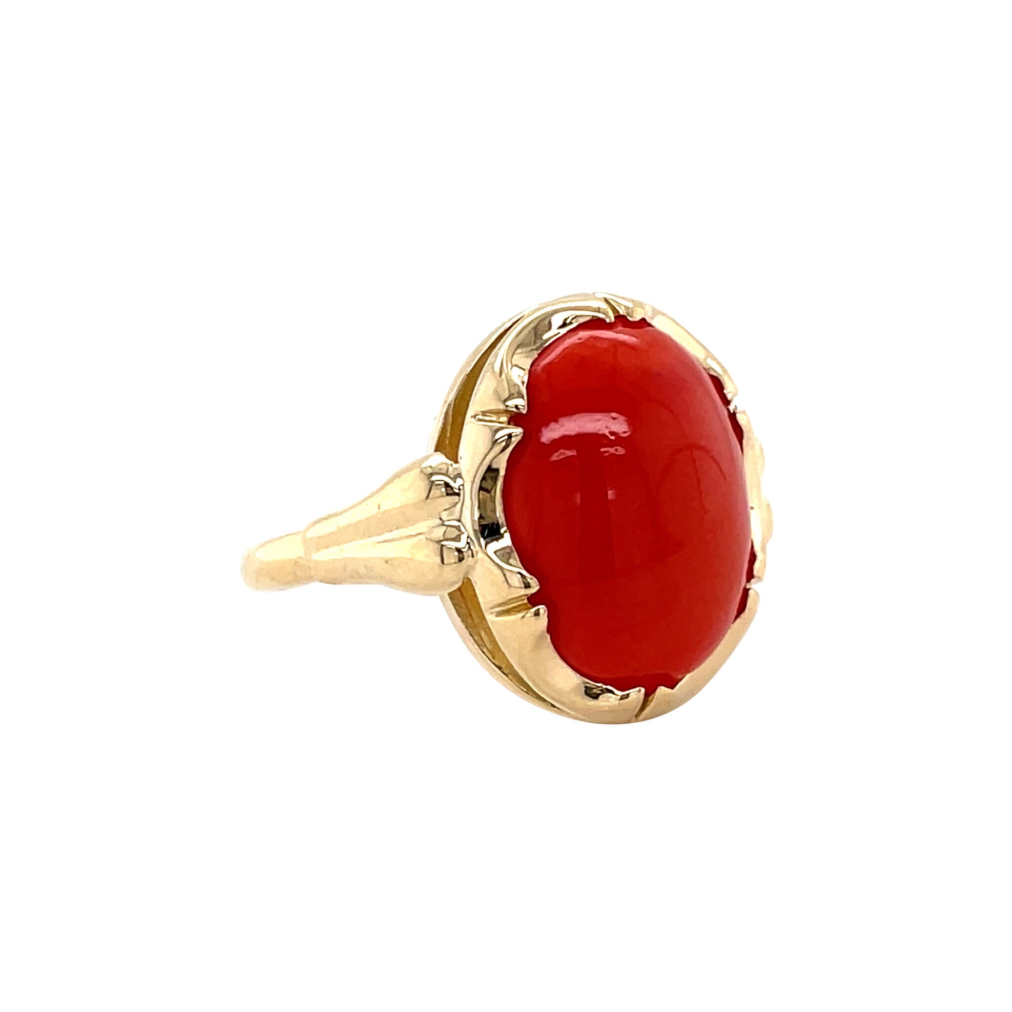 Gouden vintage ring met bloedkoraal 14 krt