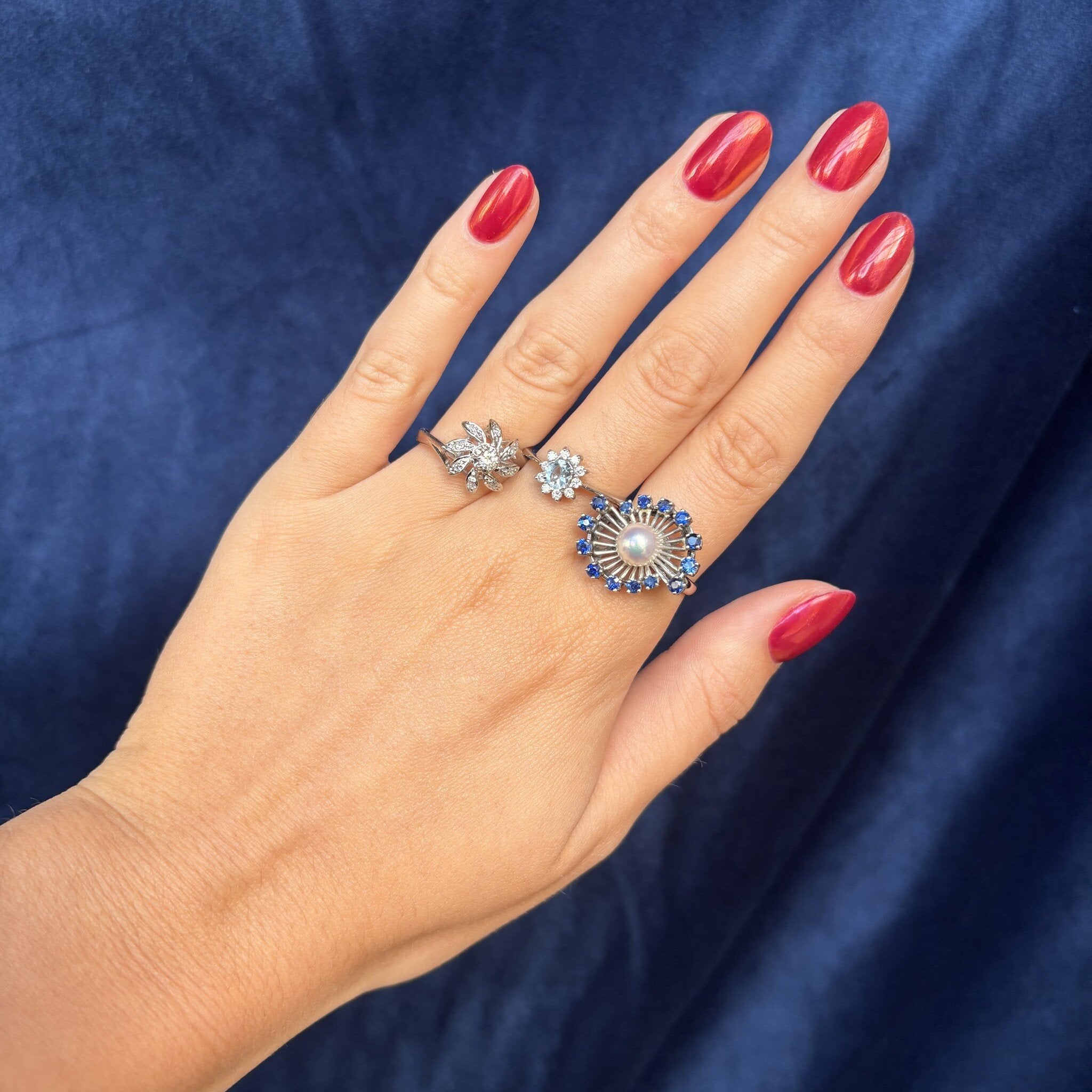 Witgouden vintage entourage ring met topaas en diamant 14 kt