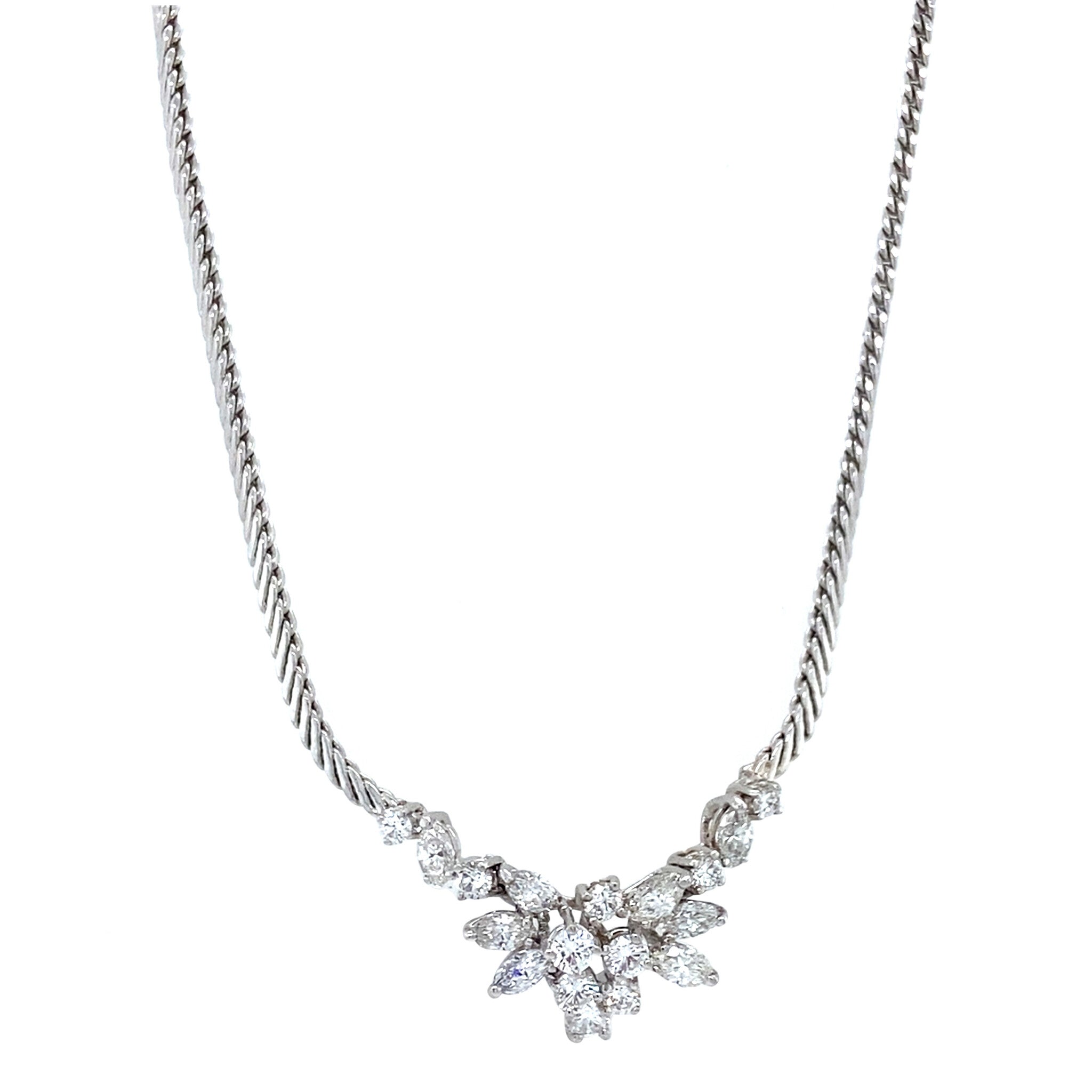 Witgouden vintage collier met diamant 14 krt