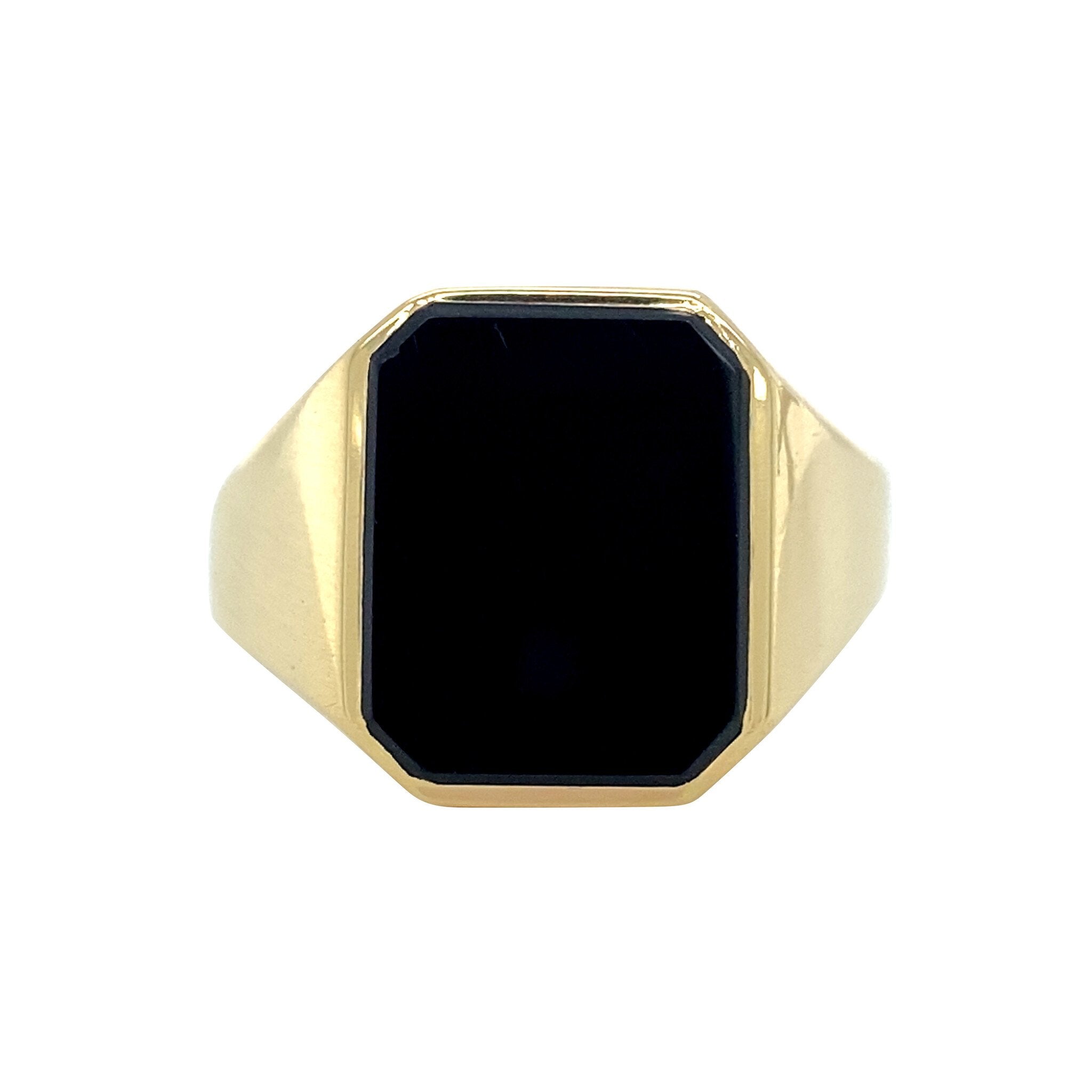 Gouden vintage zegelring met onyx 14 krt