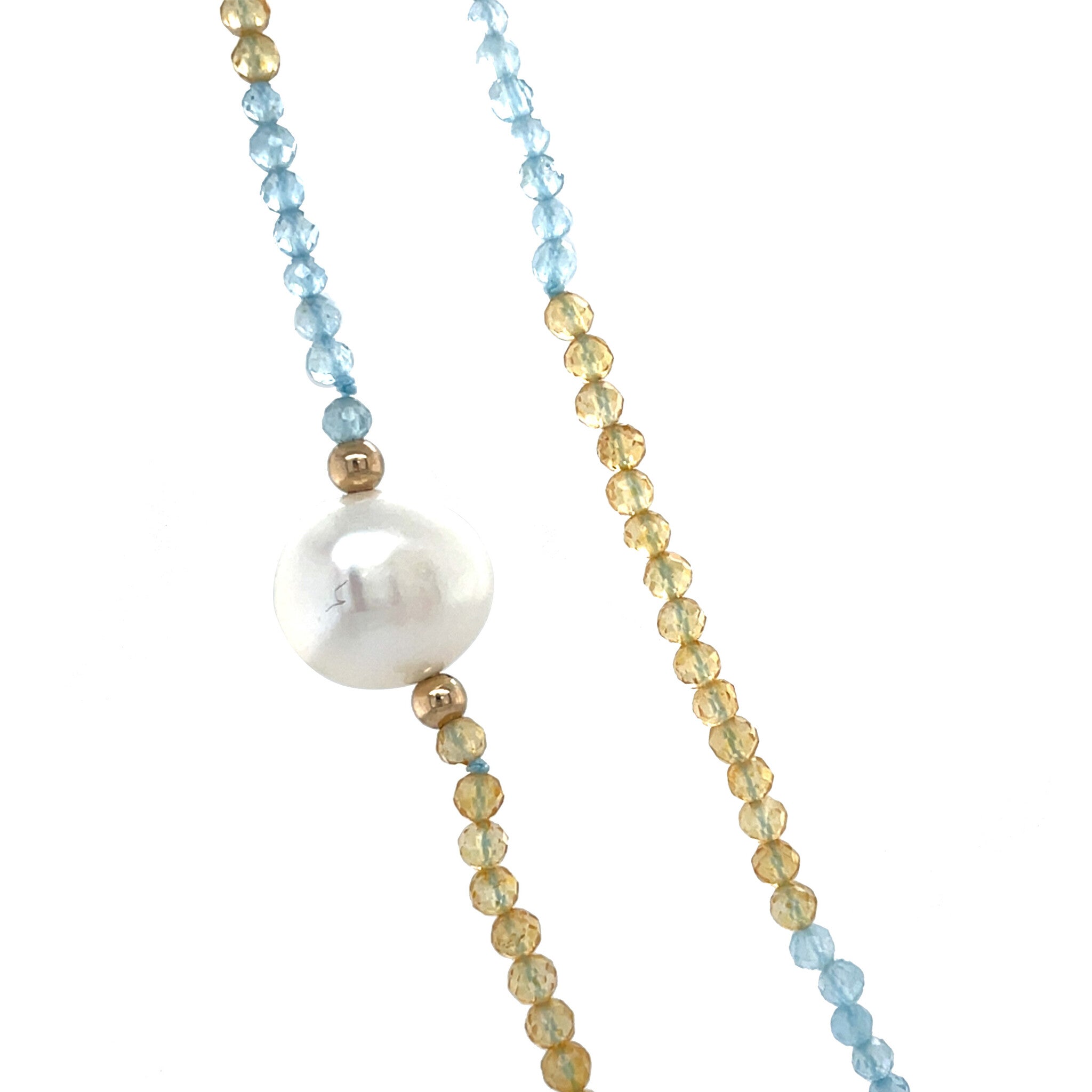 Vintage citrine and aquamarine necklace with pearl and decorative clasp