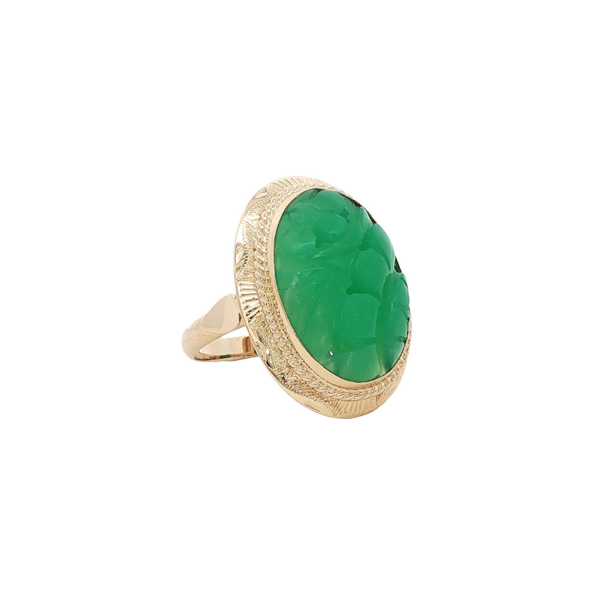 Gouden vintage ring met chrysopraas 14 kt
