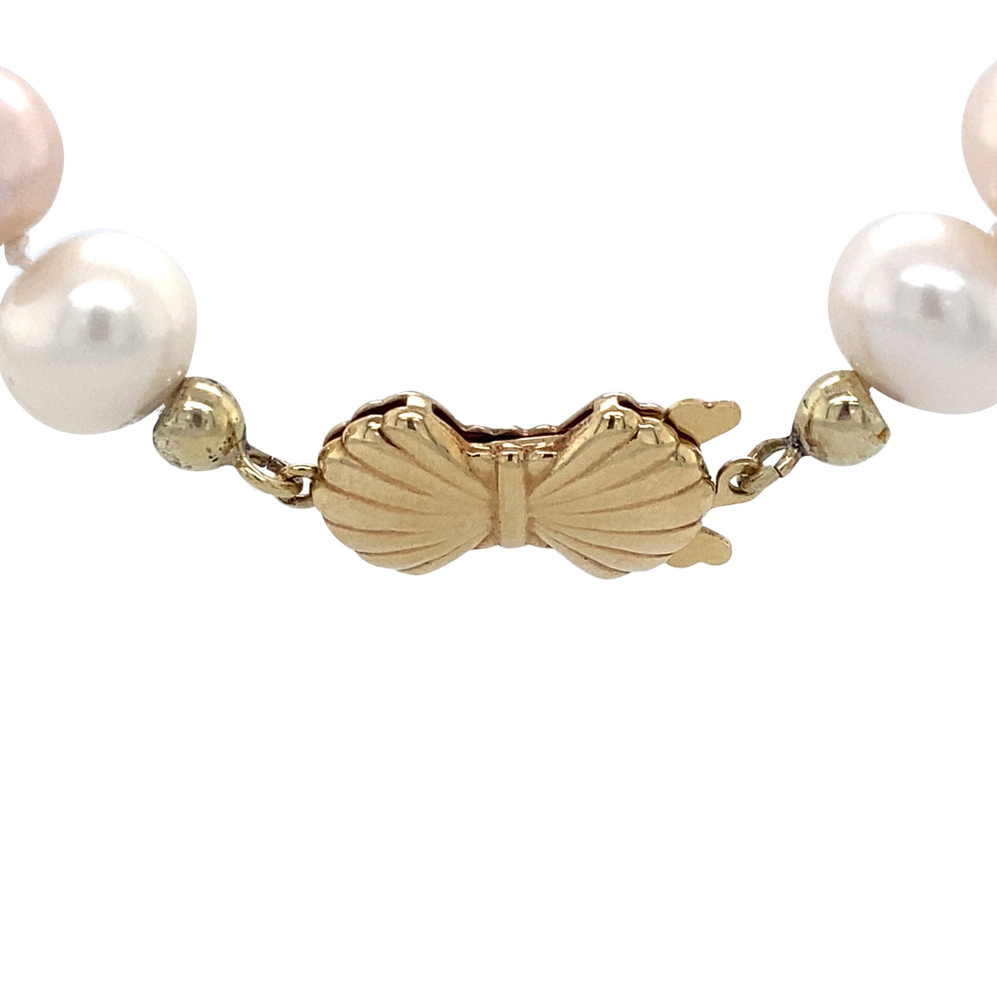 Pearl vintage necklace with gold bow clasp 14 kt