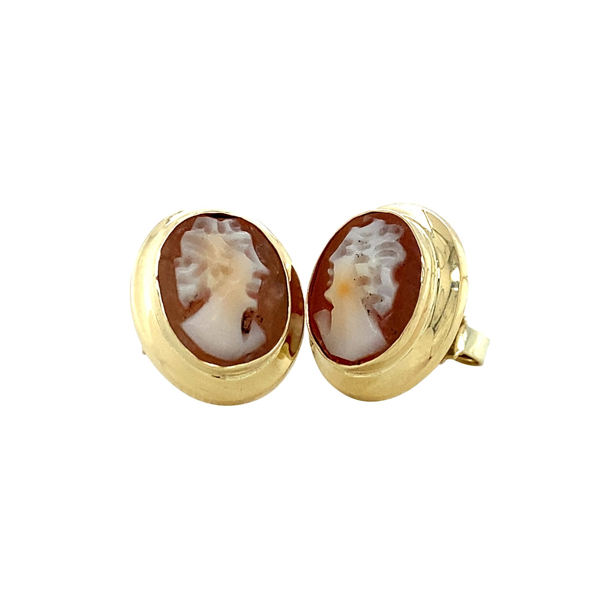 14 kt gold stud earrings with cameo