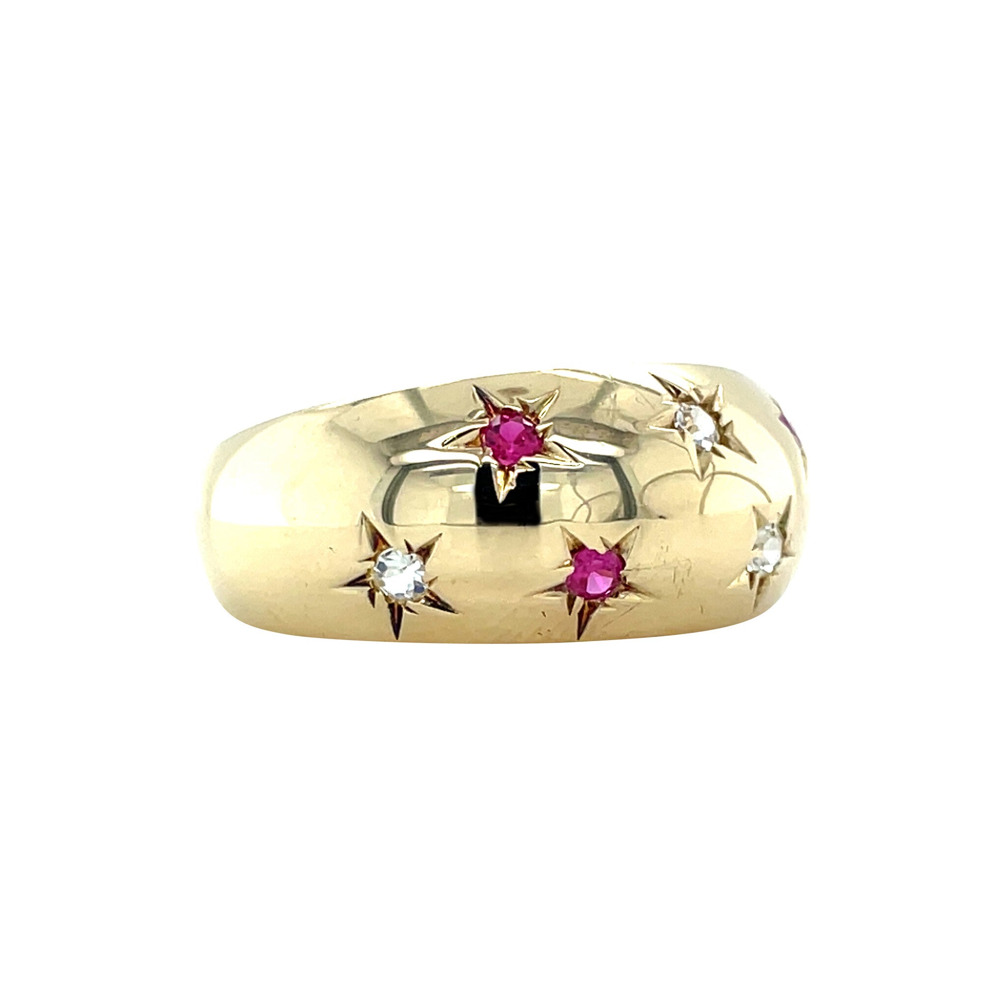 Vintage gold ring with sapphire and ruby, 14 kt