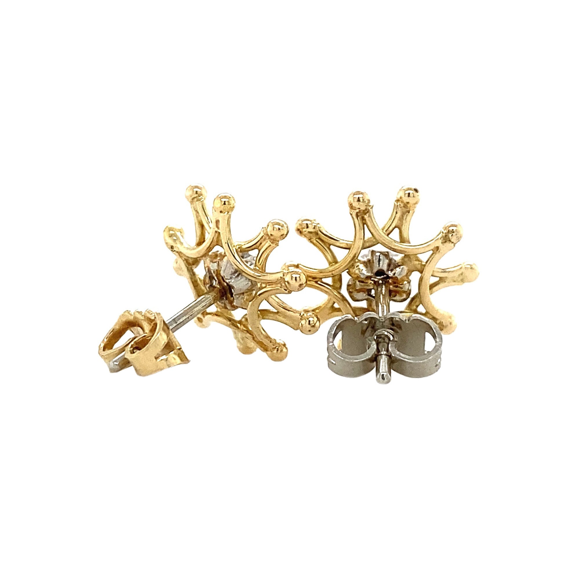 Bicolour gold stud earrings with diamond, 14 kt