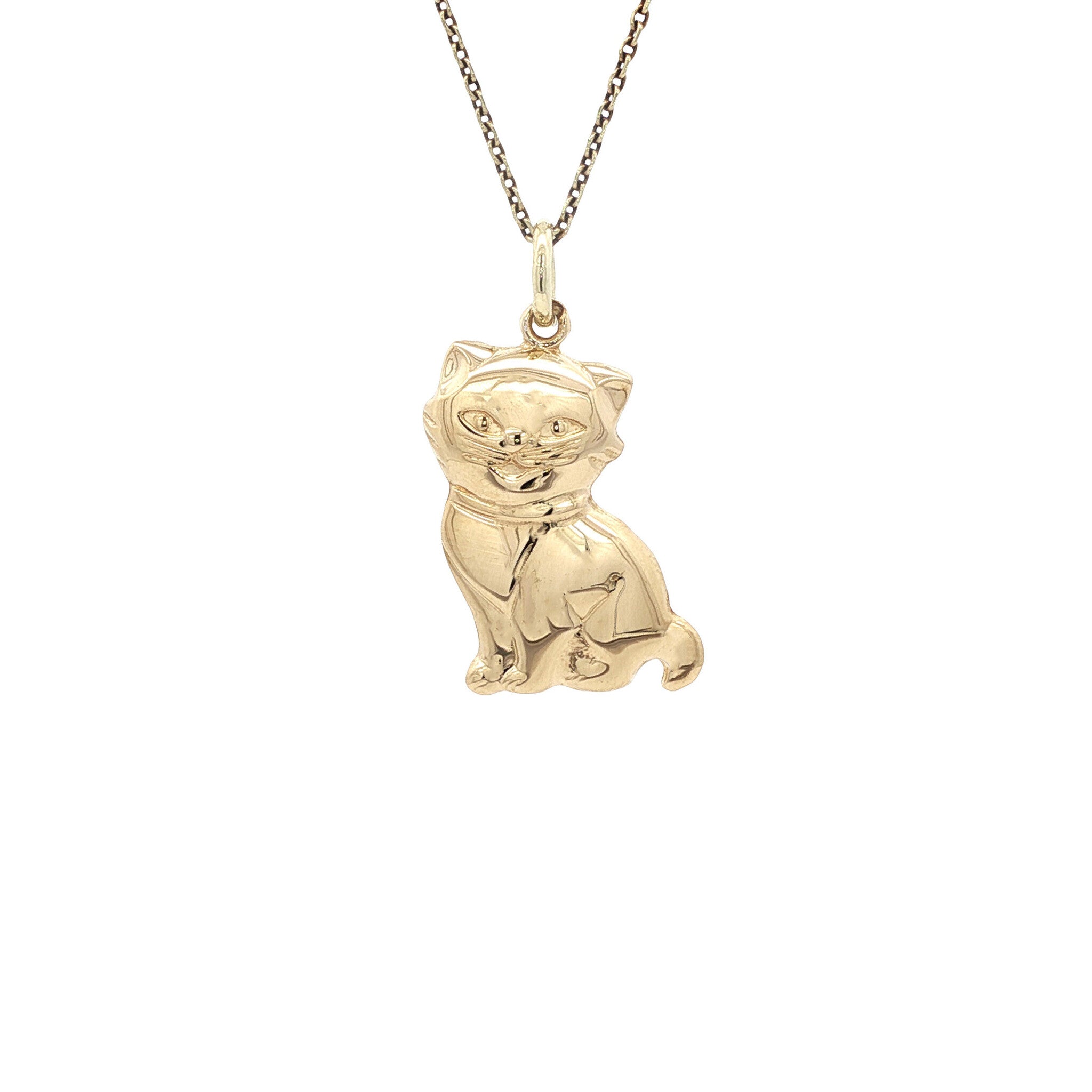 Gouden vintage kat hanger 14 kt