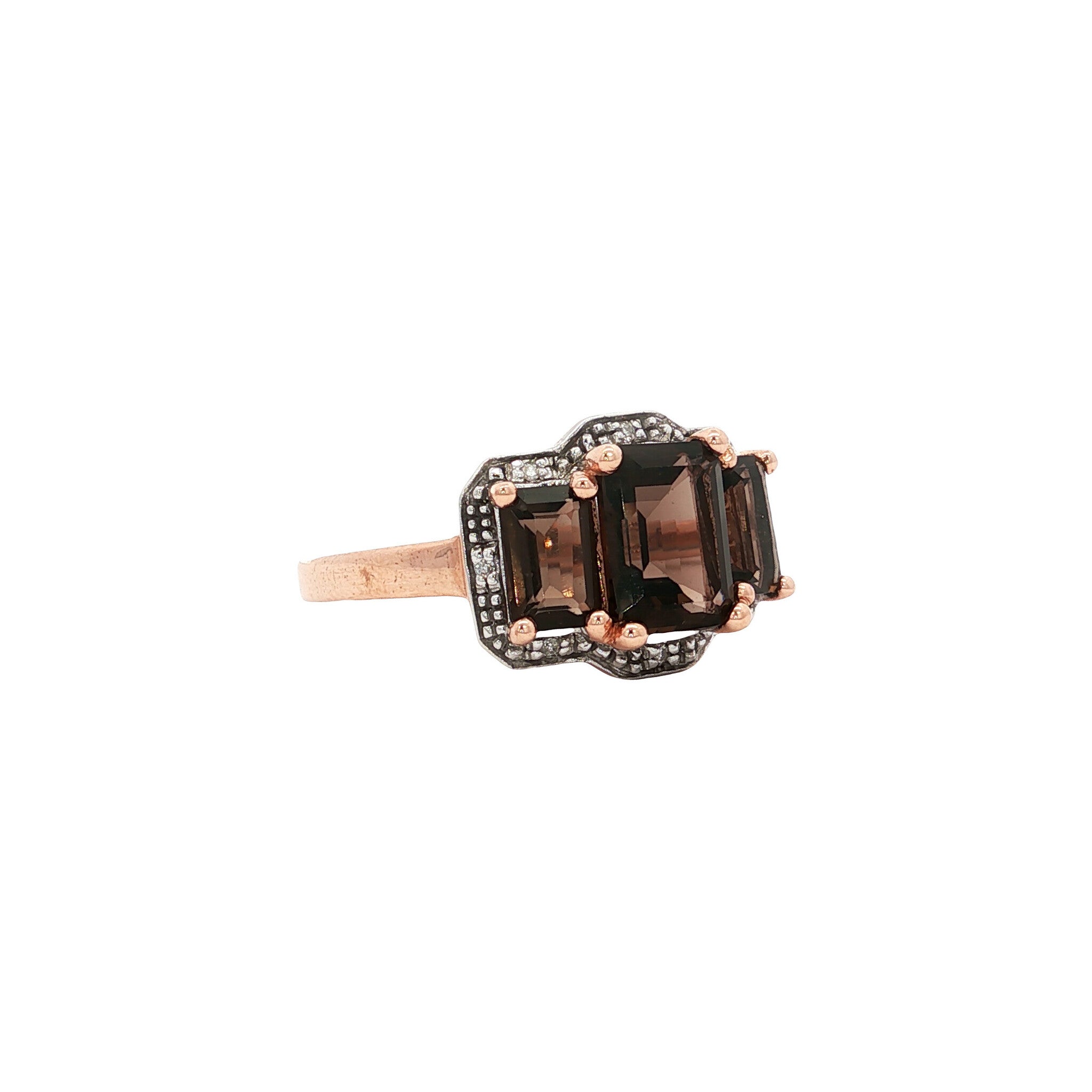Ring with smoky quartz and diamond, 9 kt