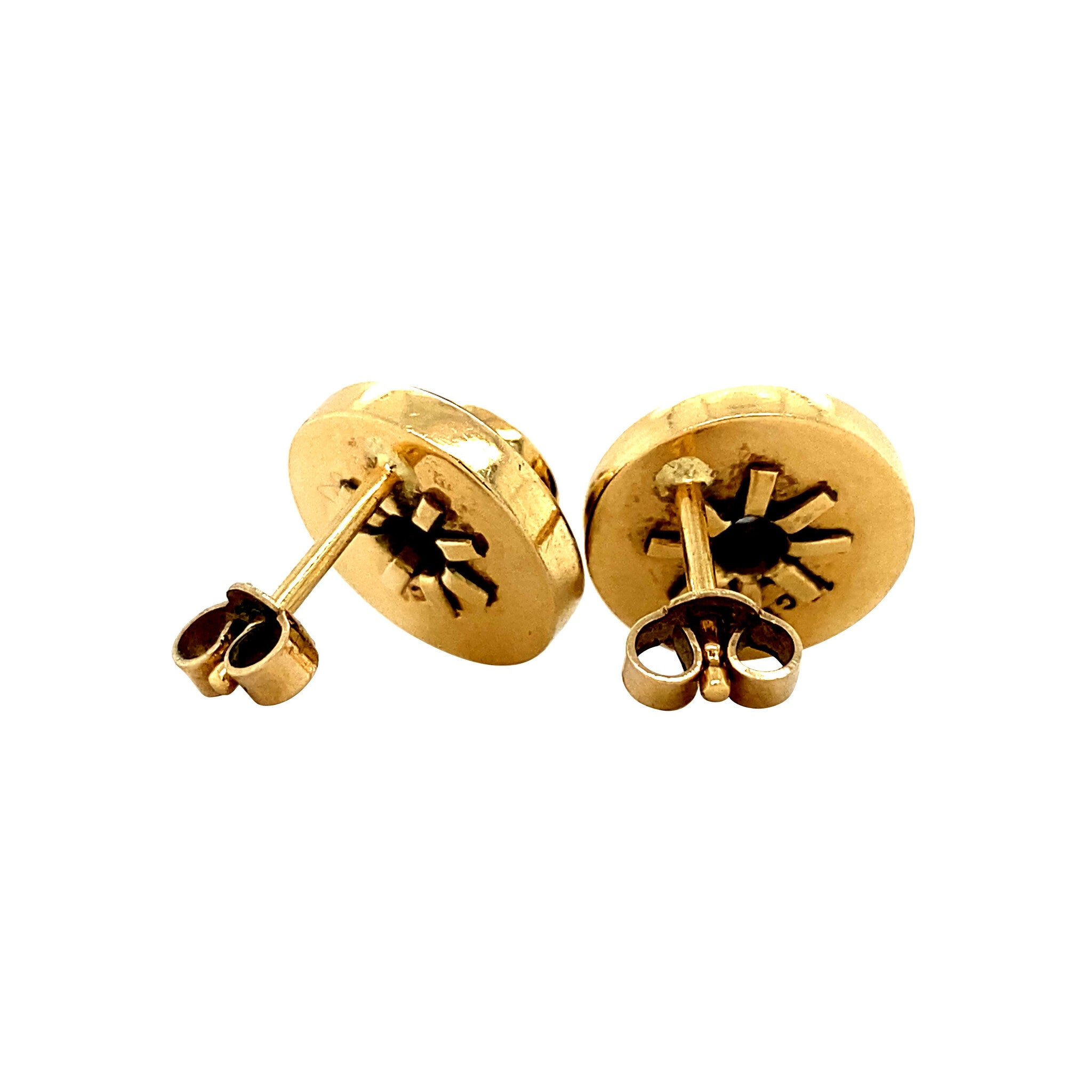 Vintage 18 kt gold stud earrings with onyx and diamond