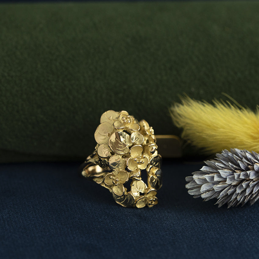 Gouden vintage waterlelie ring 18 krt