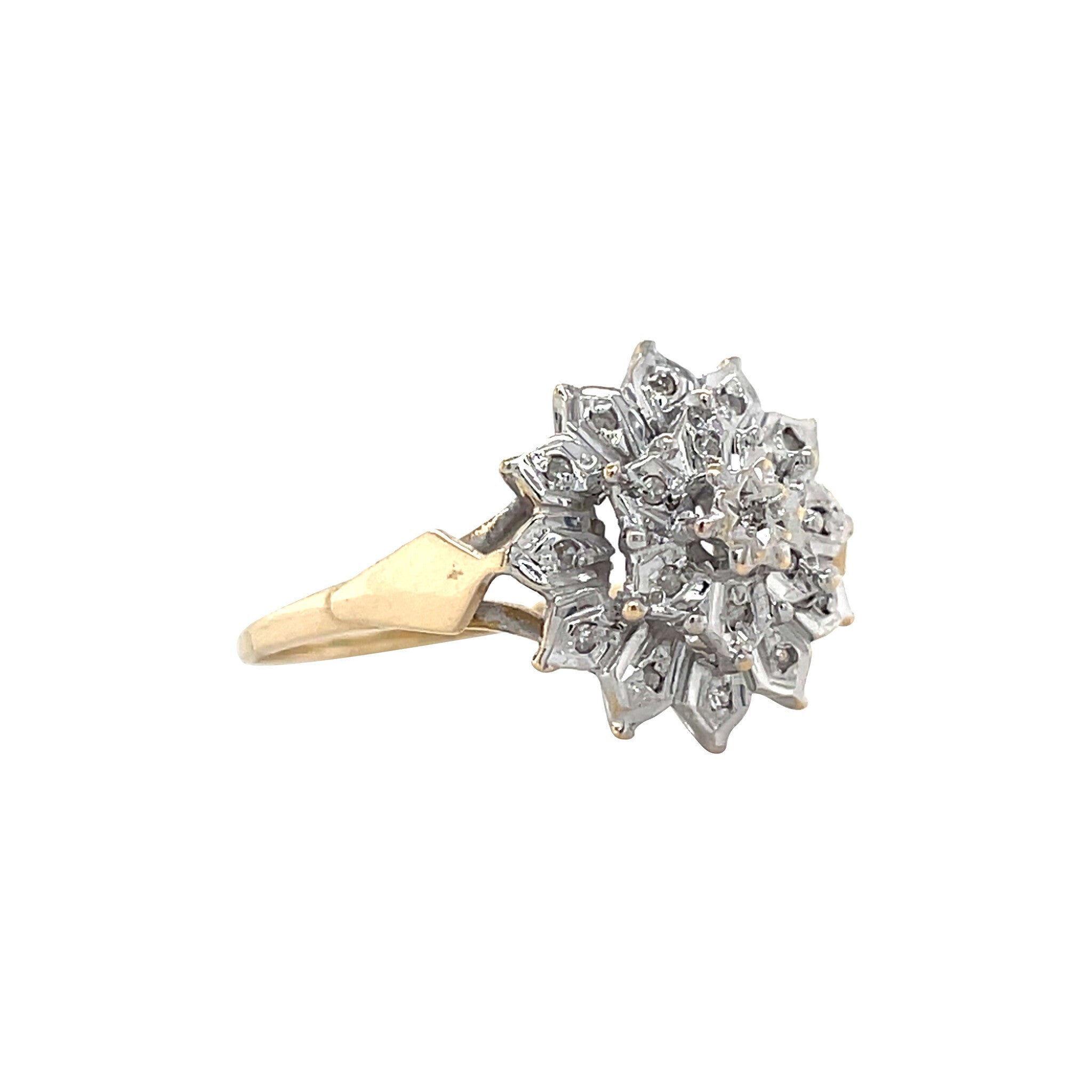 Gouden vintage entourage ring met diamant 14 krt