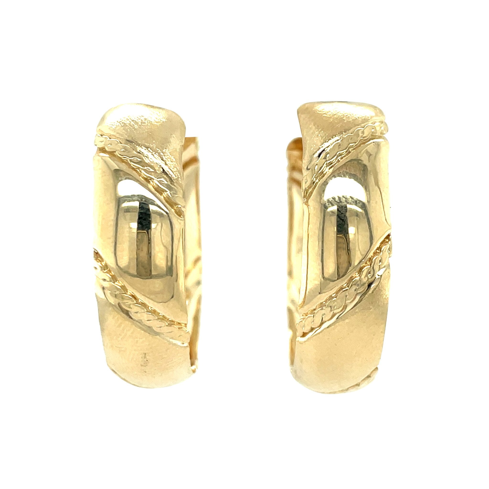 14 kt gold vintage fantasy hoop earrings