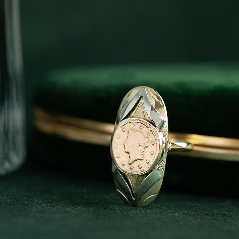 Tricolour gold vintage coin ring 14 kt