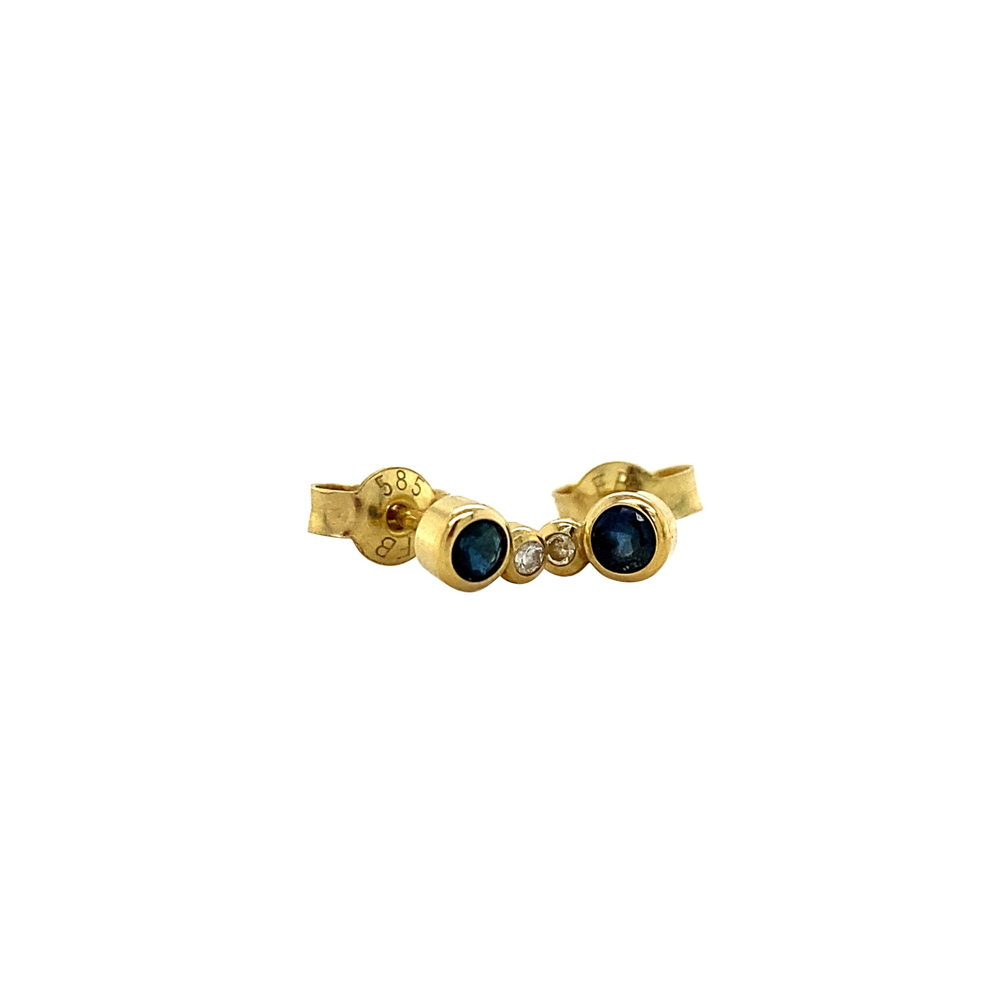 14 kt gold stud earrings with diamond and sapphire