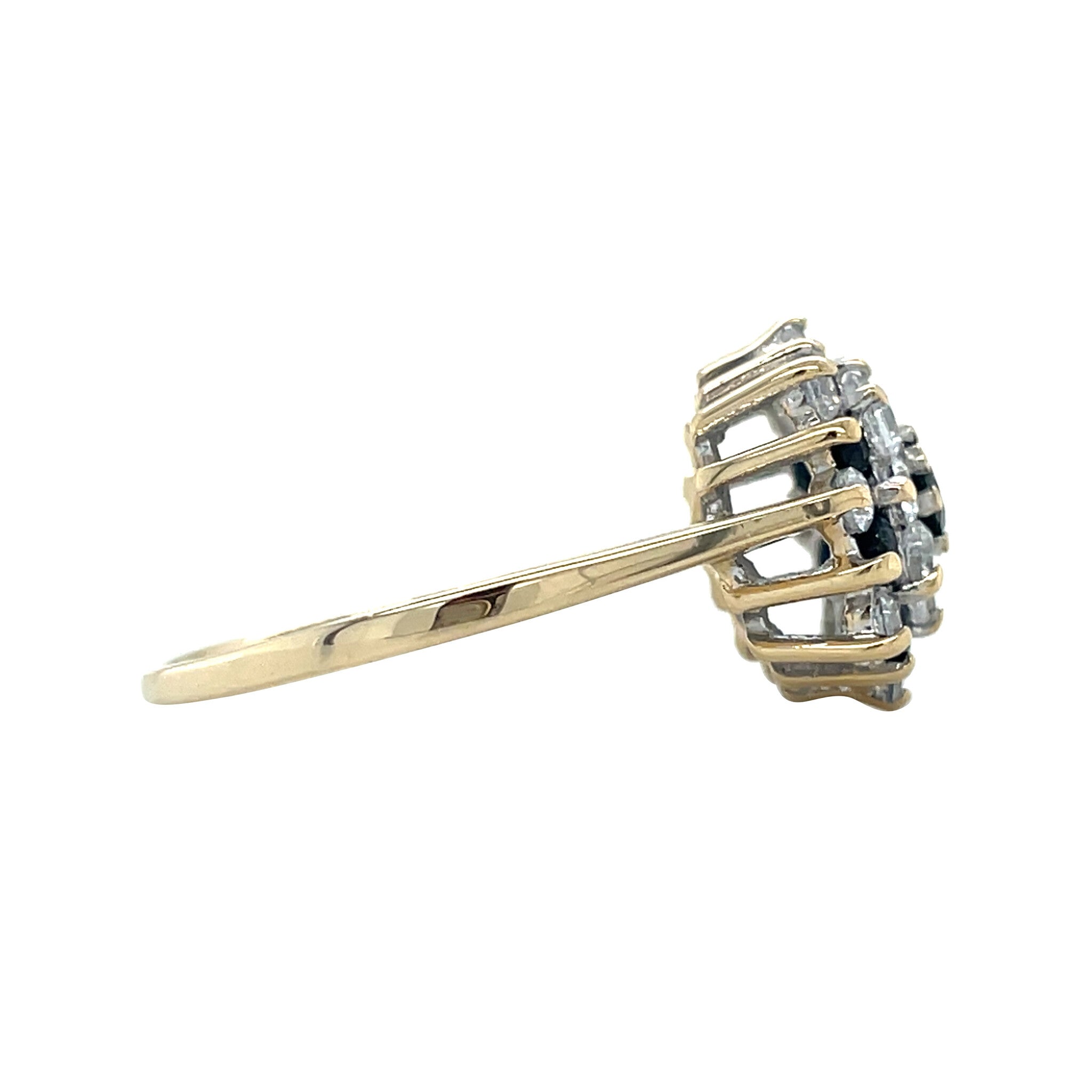 Gouden vintage entourage ring met saffier en zirkonia 14 kt
