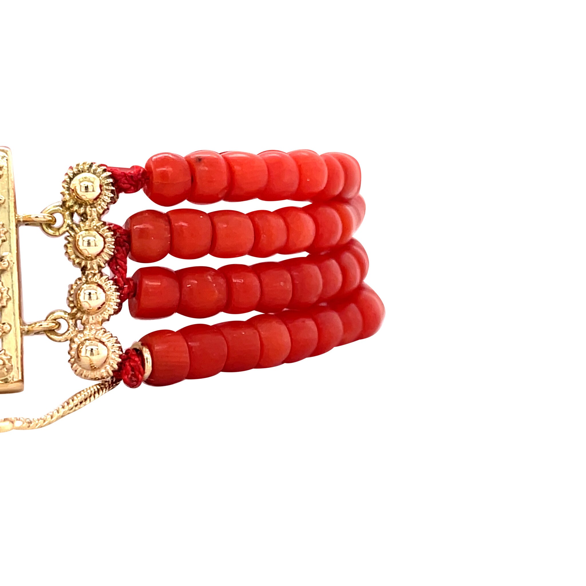 Vintage bloedkoraal armband met gouden sluiting 14 krt