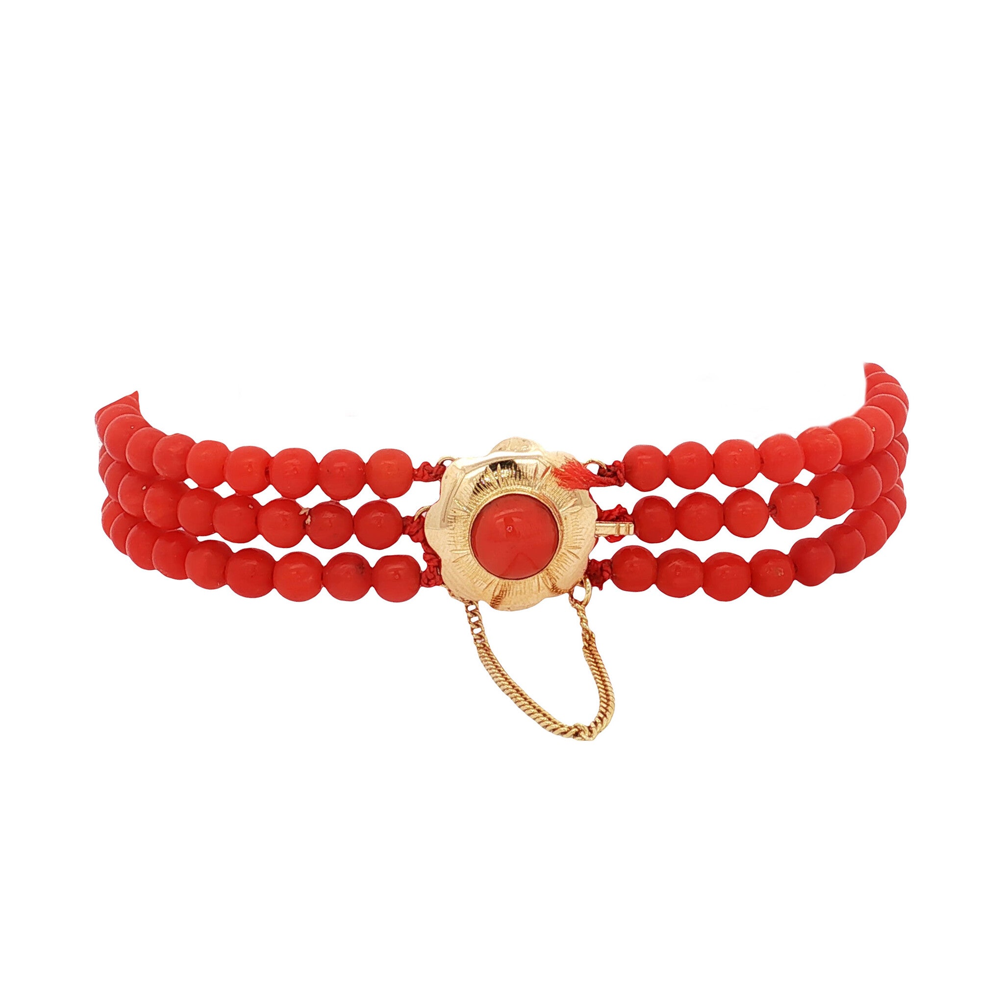 Vintage bloedkoraal armband met gouden sluiting 14 kt