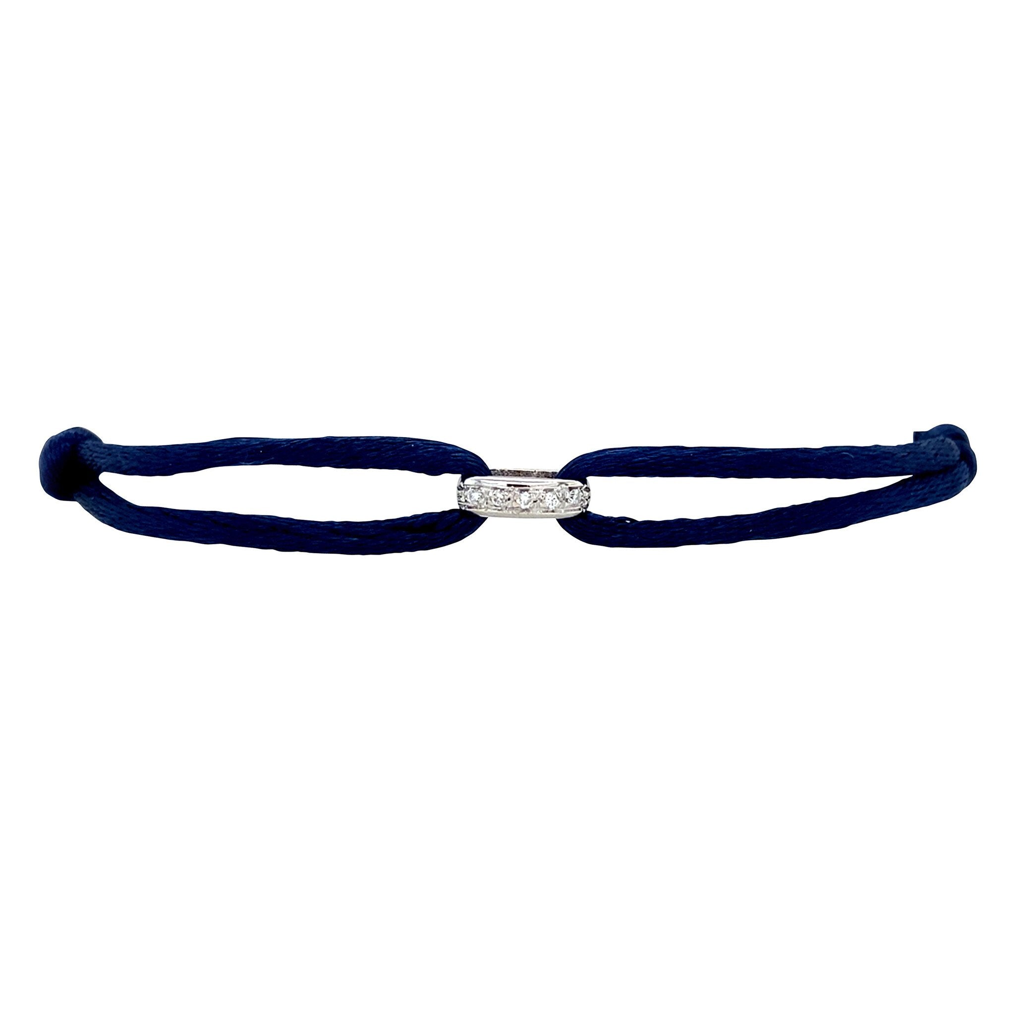 Satin bracelet with a white-gold link set with a diamond, 14 kt