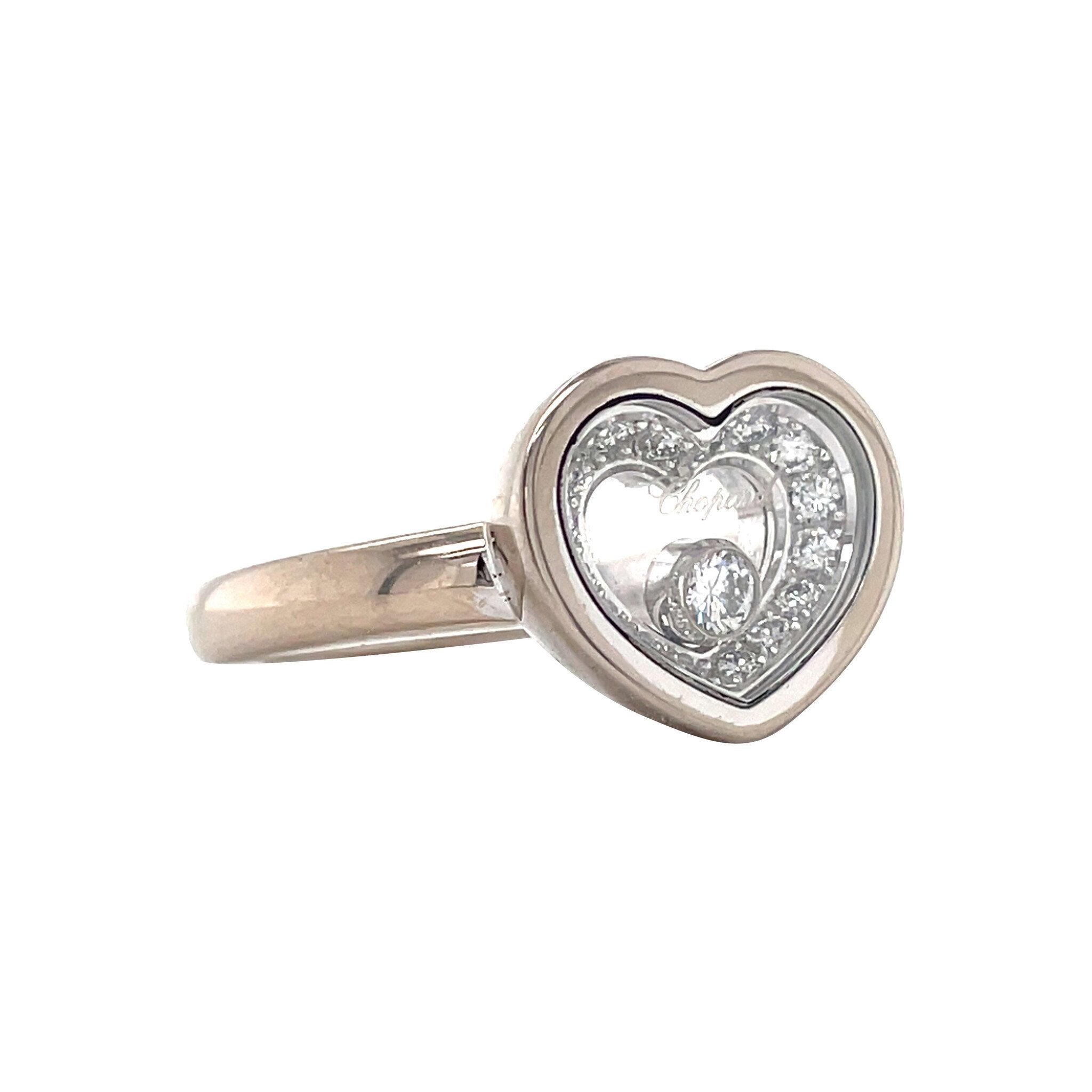 Vintage white-gold Chopard Happy Diamonds ring with diamond, 18 kt