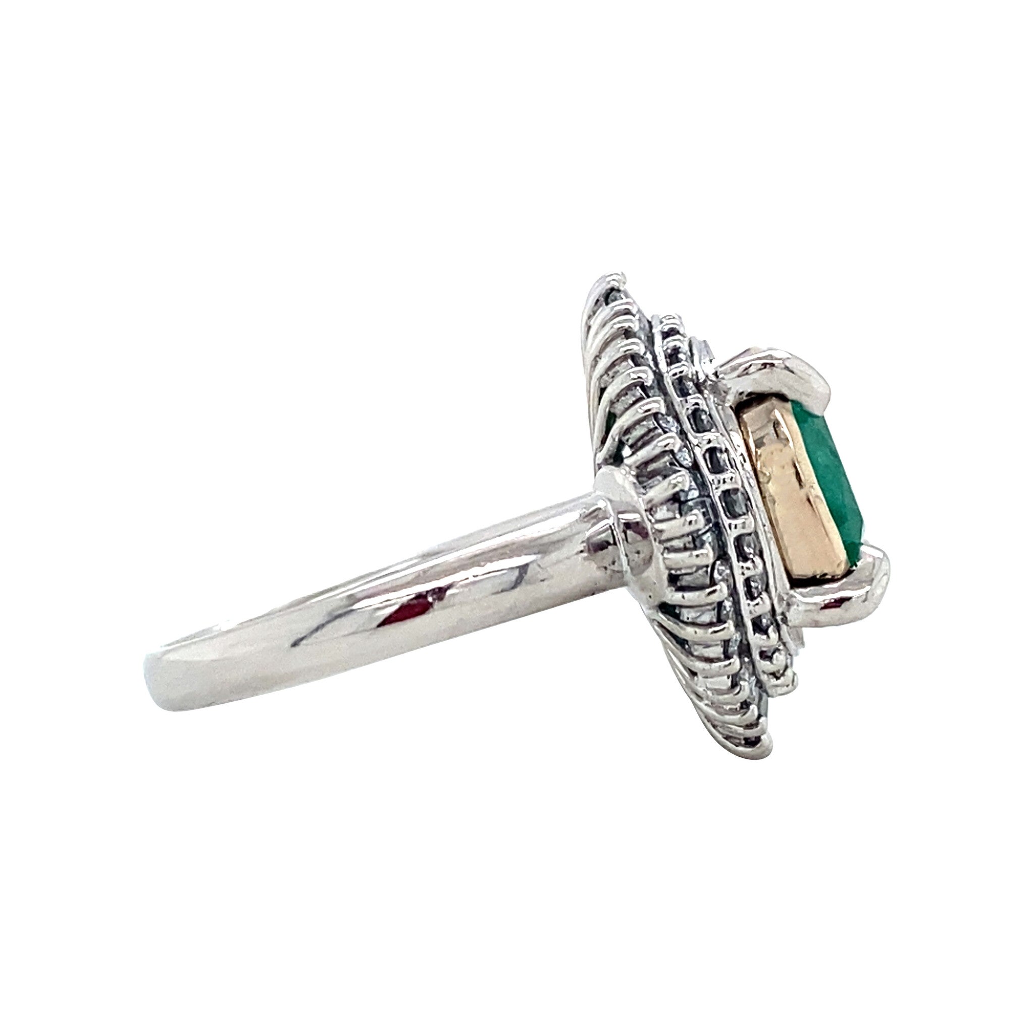 Platinum cluster ring with emerald and diamond 950/14 kt