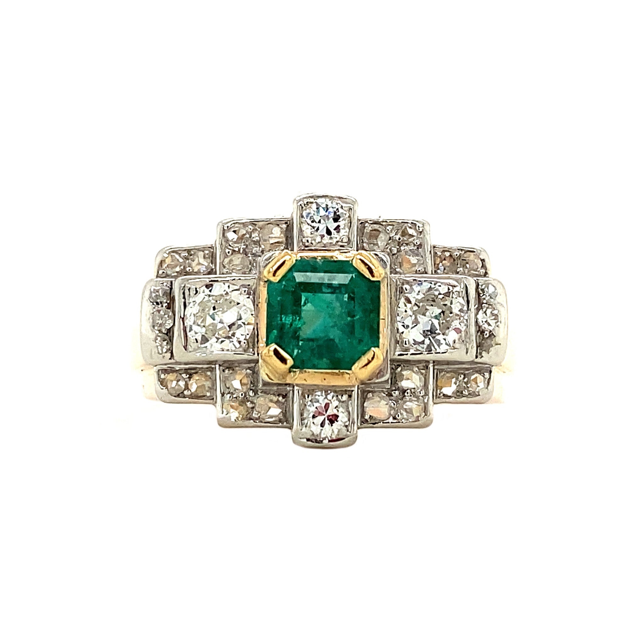 18 kt gold ring with emerald and diamond