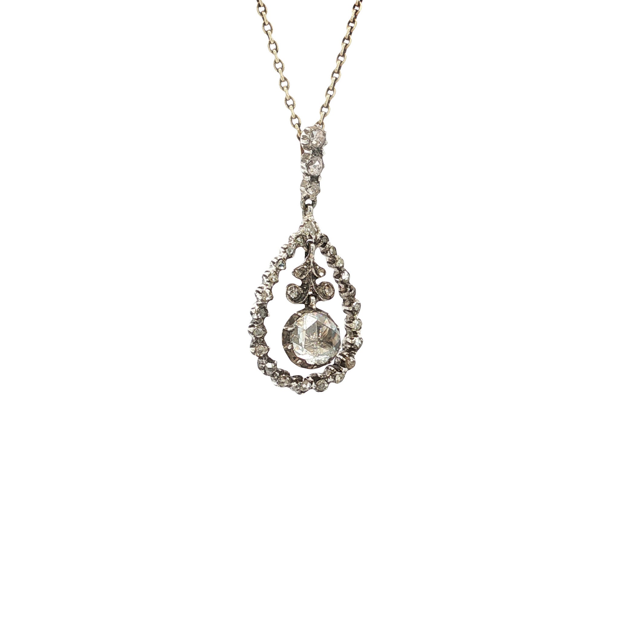 Gold vintage pendant with rose-cut diamond 14 kt/925