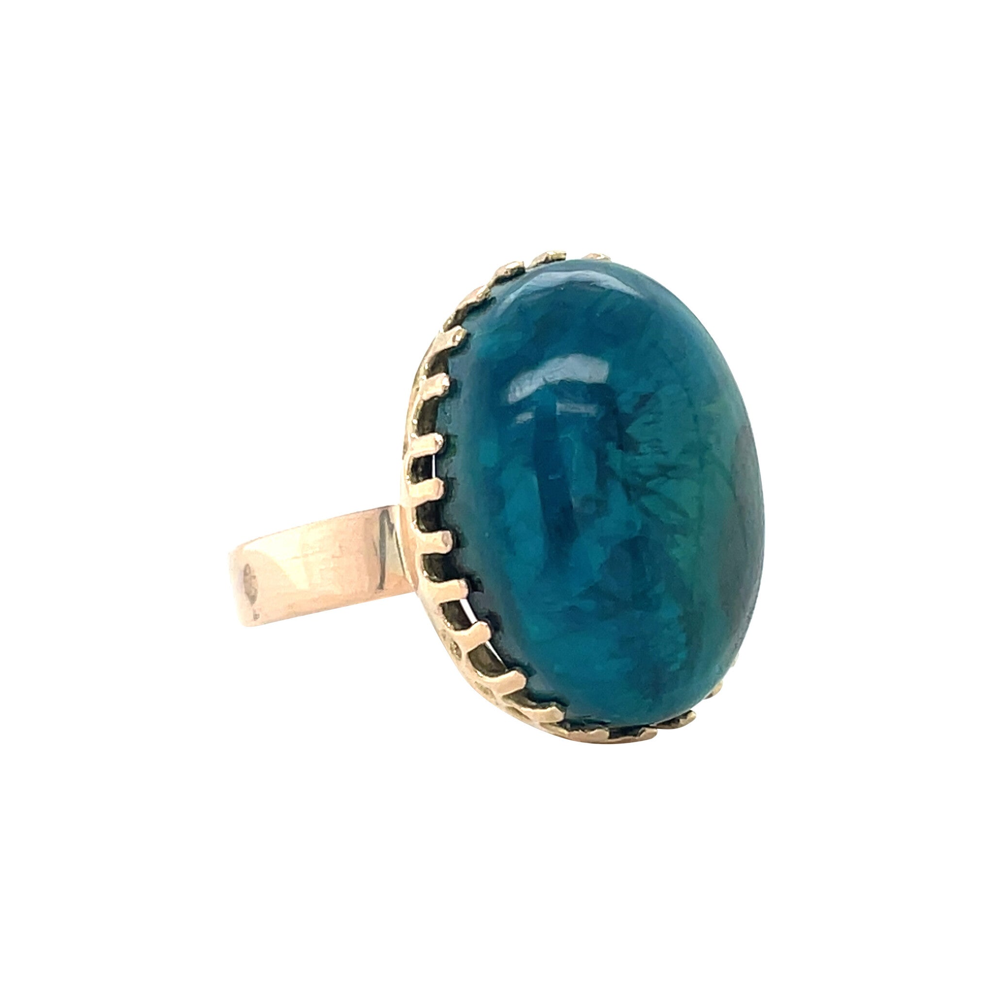 Roségouden vintage ring met chrysocolla 14 kt