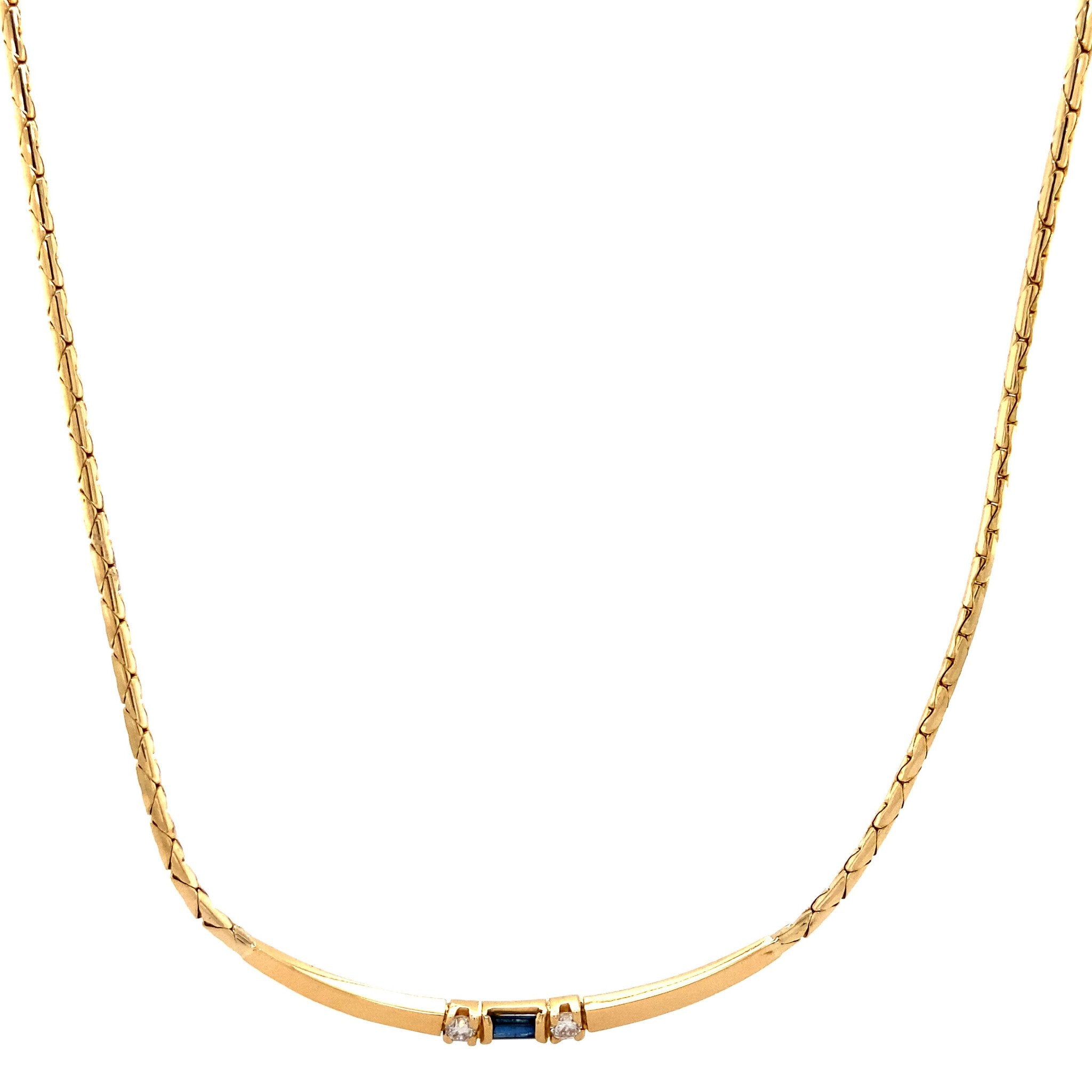 Gold necklace with diamond and sapphire pendant 14 krt