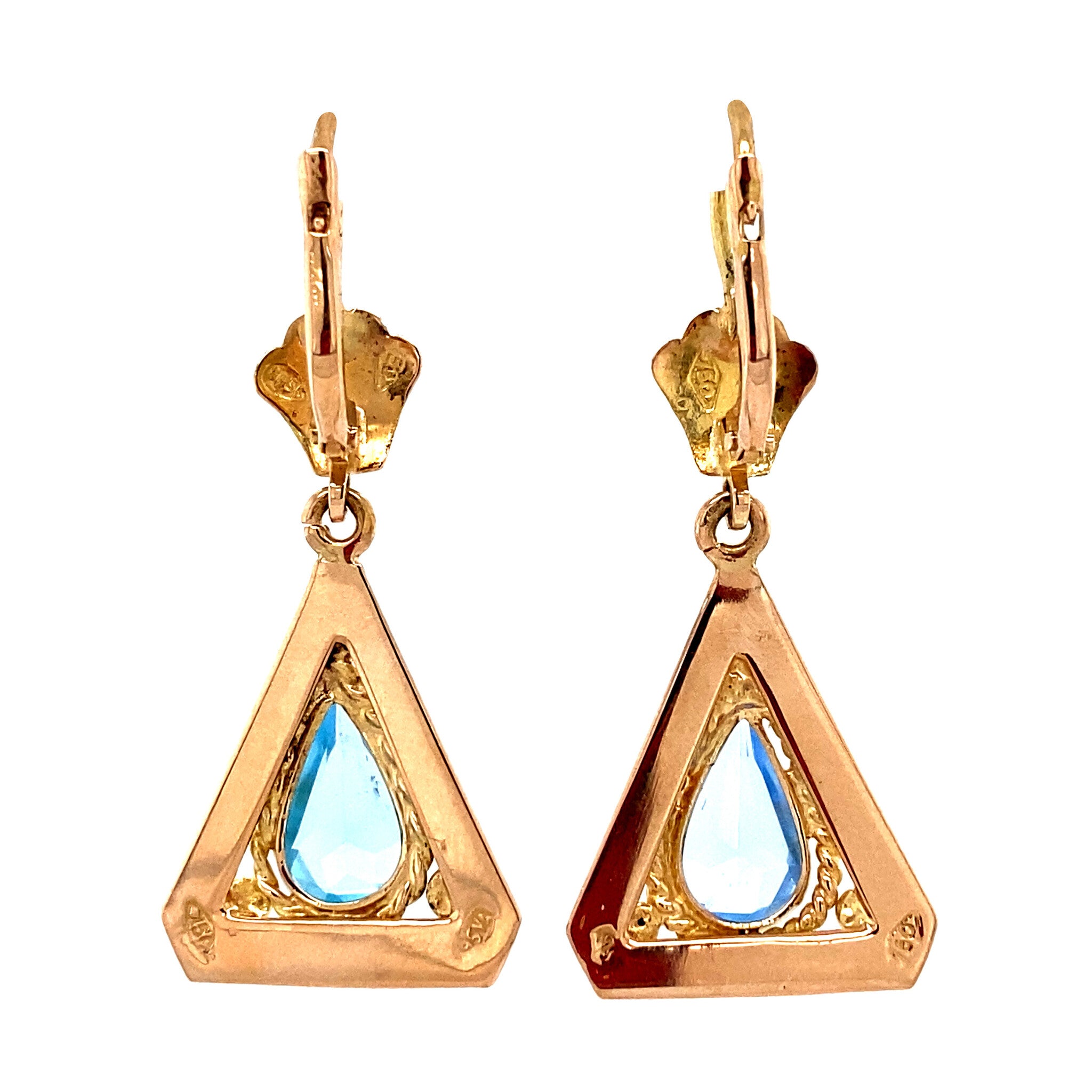 Gouden oorhangers met blauwe kleursteen 18 krt