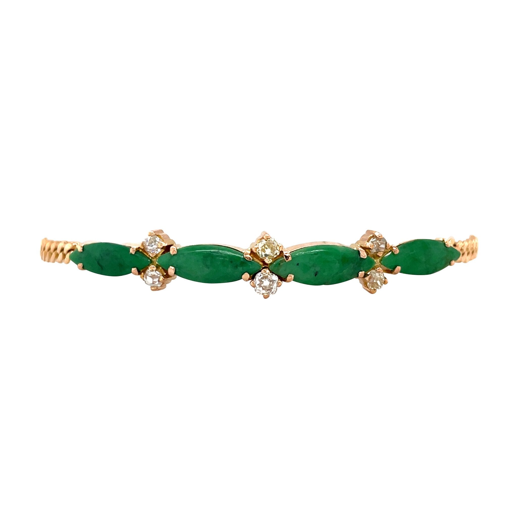Gouden vintage armband met jade en diamant 20 kt