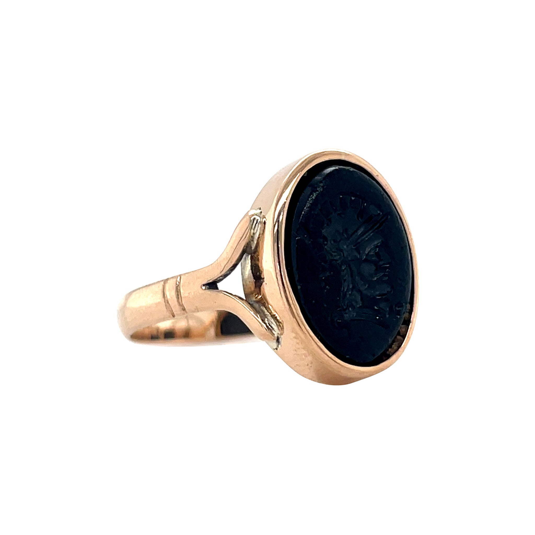 Roségouden vintage zegelring met kleursteen 14 kt