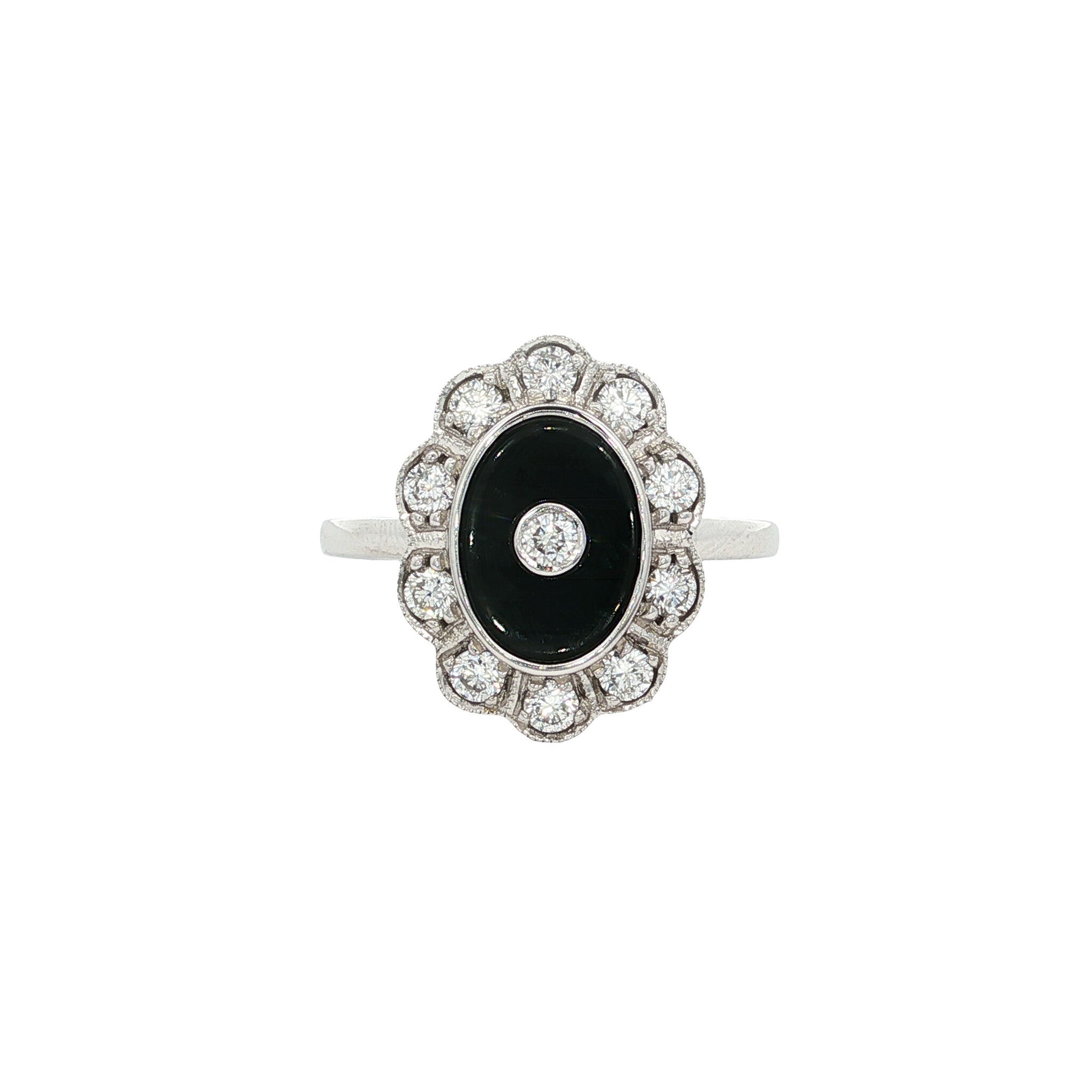 Gouden ring met diamant en onyx 14 kt
