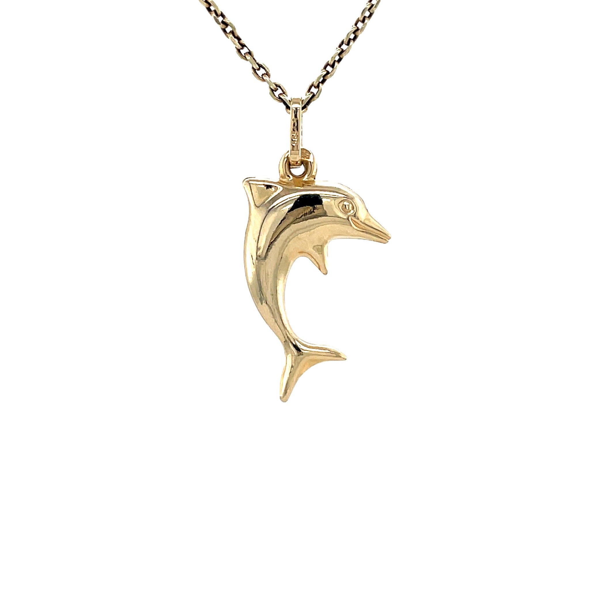 Gouden vintage dolfijn hanger 14 krt