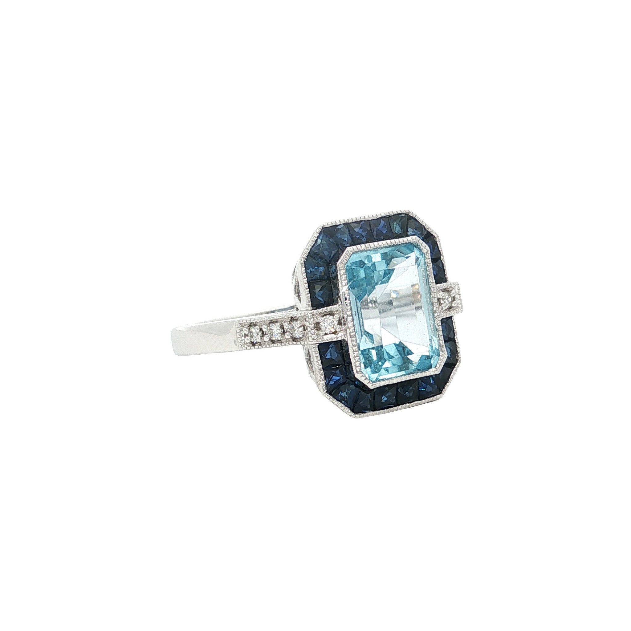 Gouden ring met topaas, saffier en diamant 14 kt