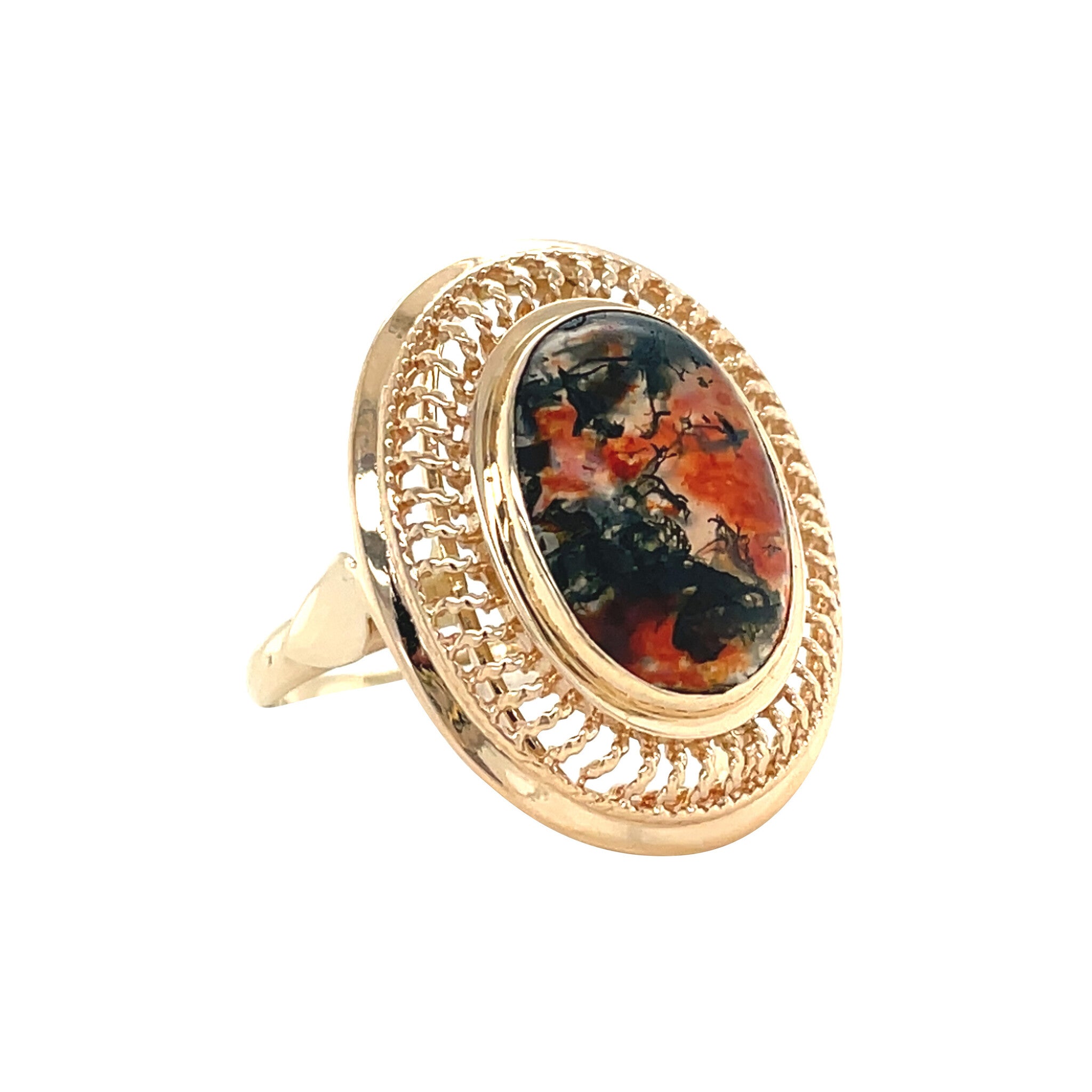 Gold vintage ring with moss agate 14 kt