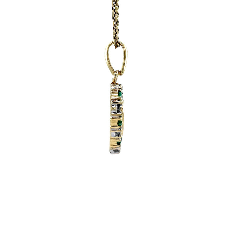 Gouden vintage hart hanger met smaragd en diamant 14 krt