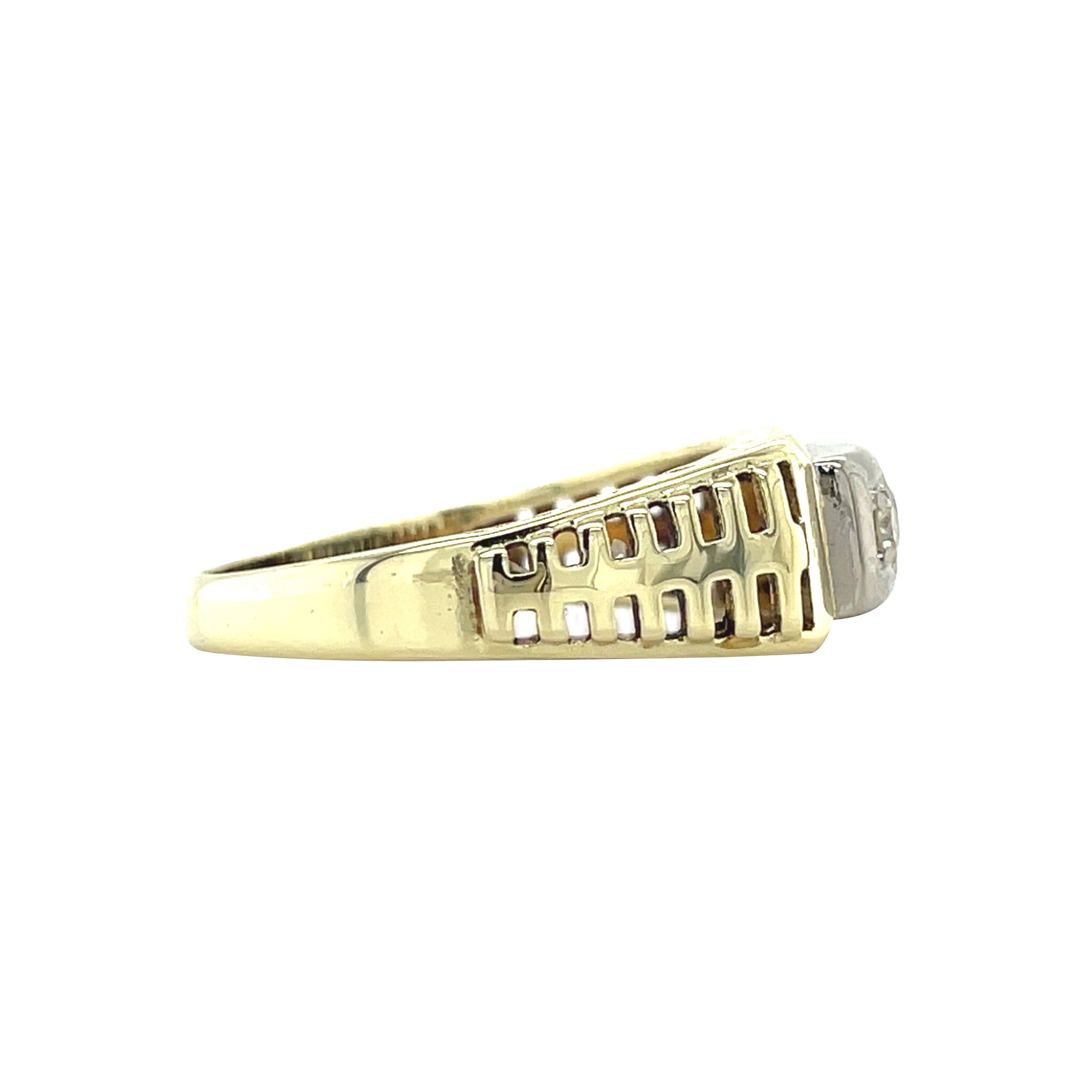 Gouden vintage trigolie ring met diamant 14 kt