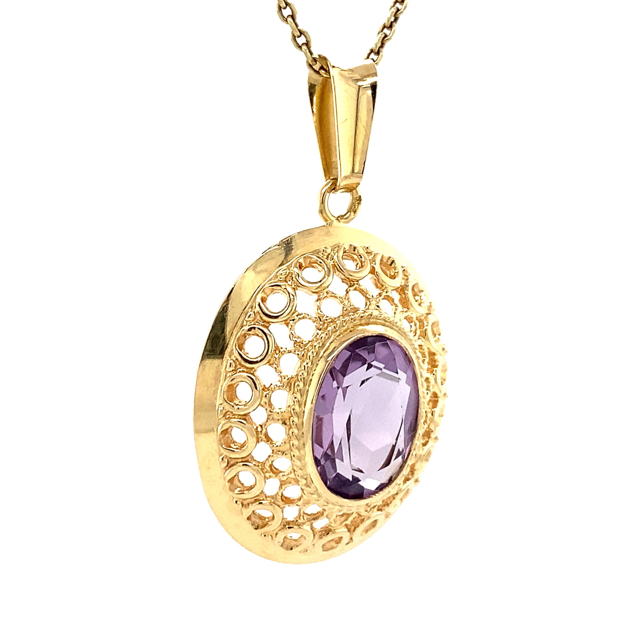 Gouden hanger met amethist 14 krt