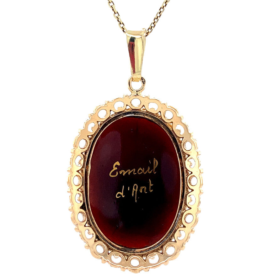 Gold vintage pendant with enamel 14 kt