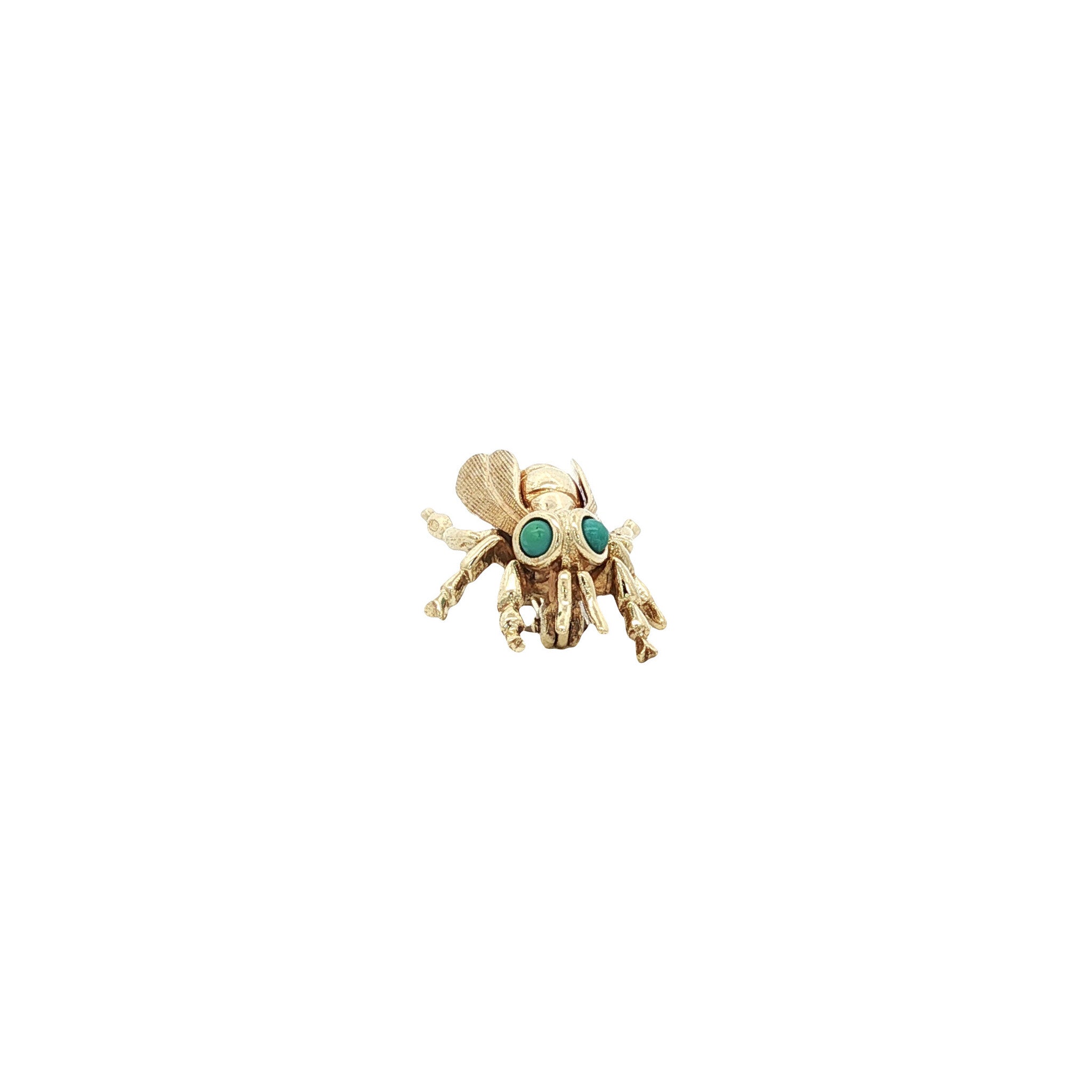 Gold vintage fly brooch with turquoise 14 kt