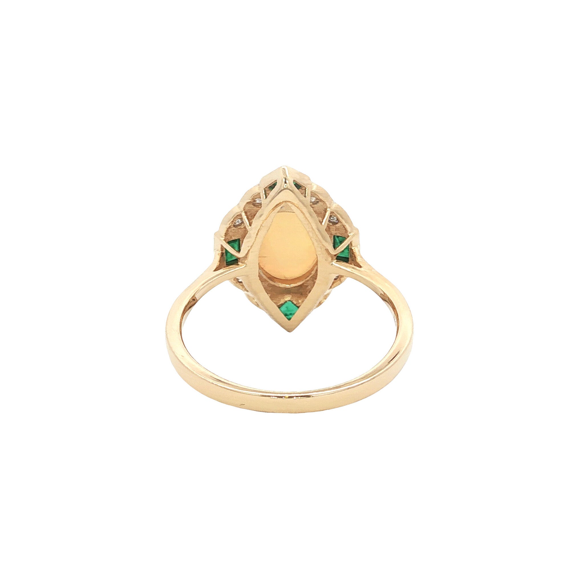 Gold ring with opal, emerald and diamond 14 kt
