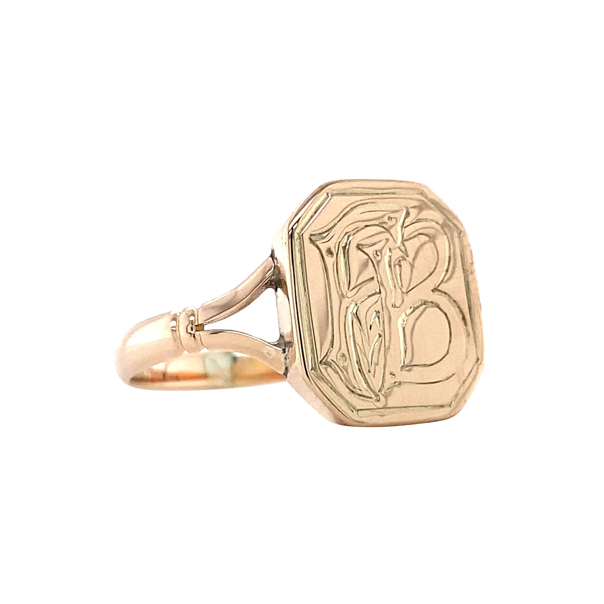 Vintage zegelring met gravure 9 krt