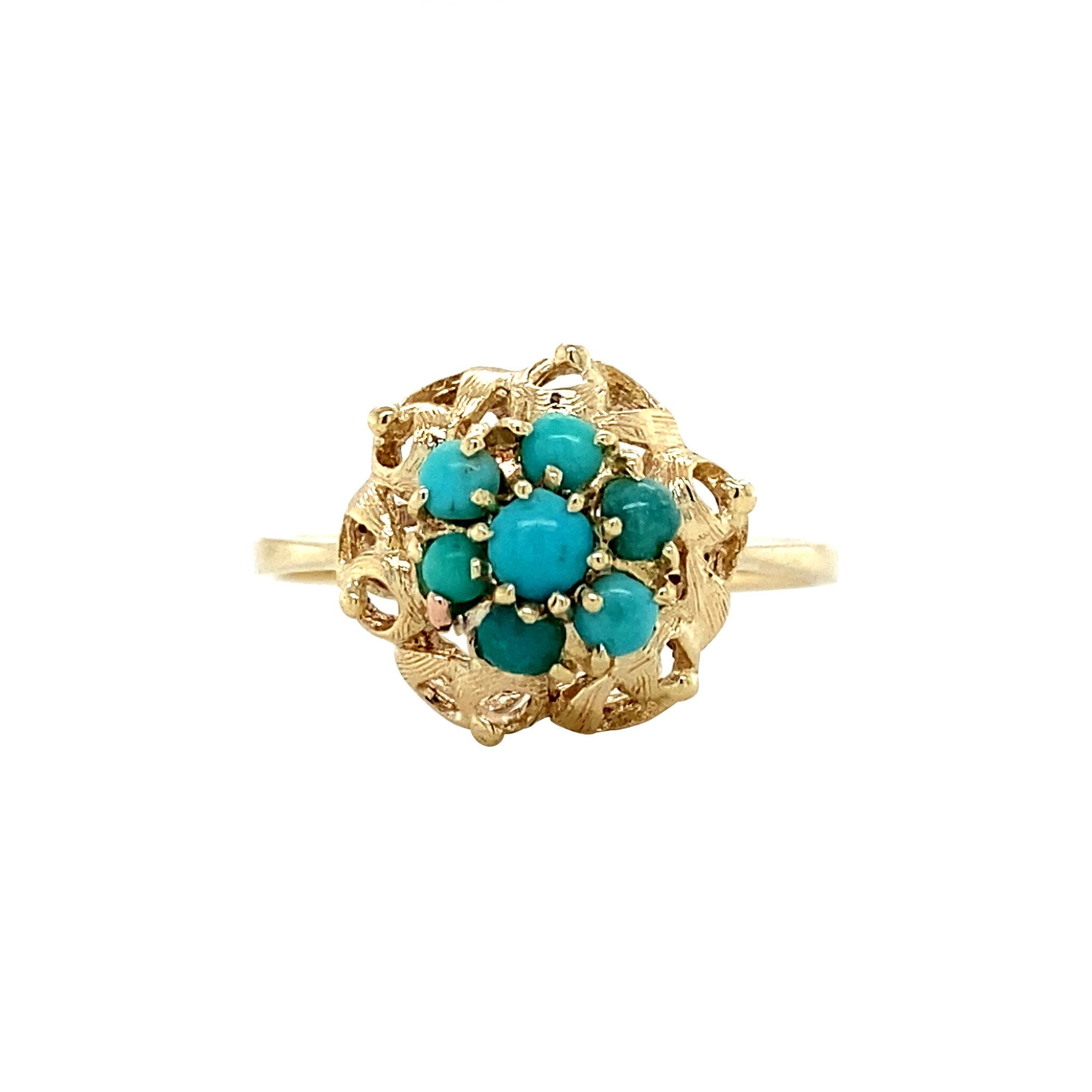 Gold halo ring with turquoise 14 krt