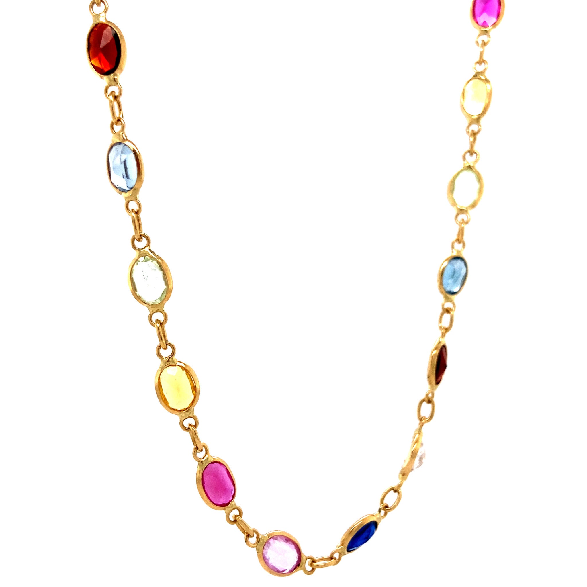 Gouden collier met spinel, saffier, robijn en granaat 18 krt