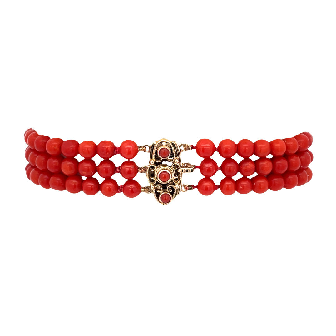 Vintage bloedkoraal armband met gouden sluiting 14 kt