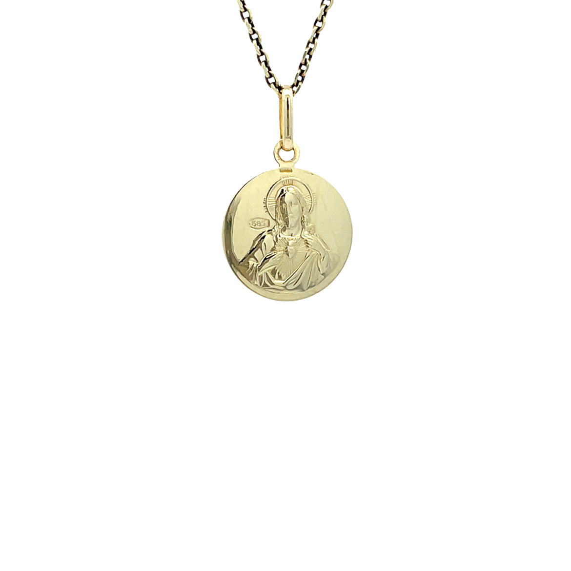 Gold vintage coin pendant with Jesus, Joseph and Mary 14 kt