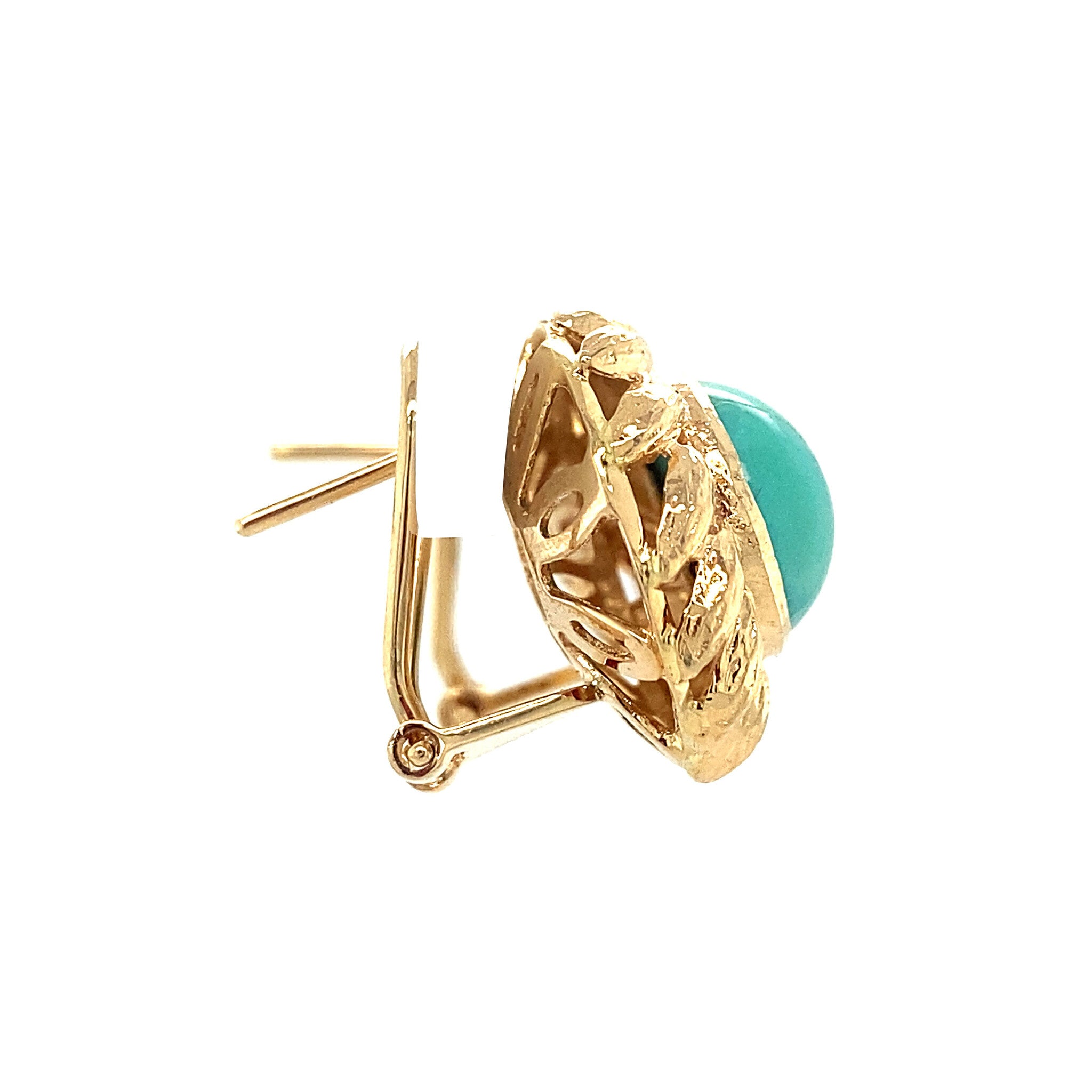 Gouden oorclips met turkoois 14 krt